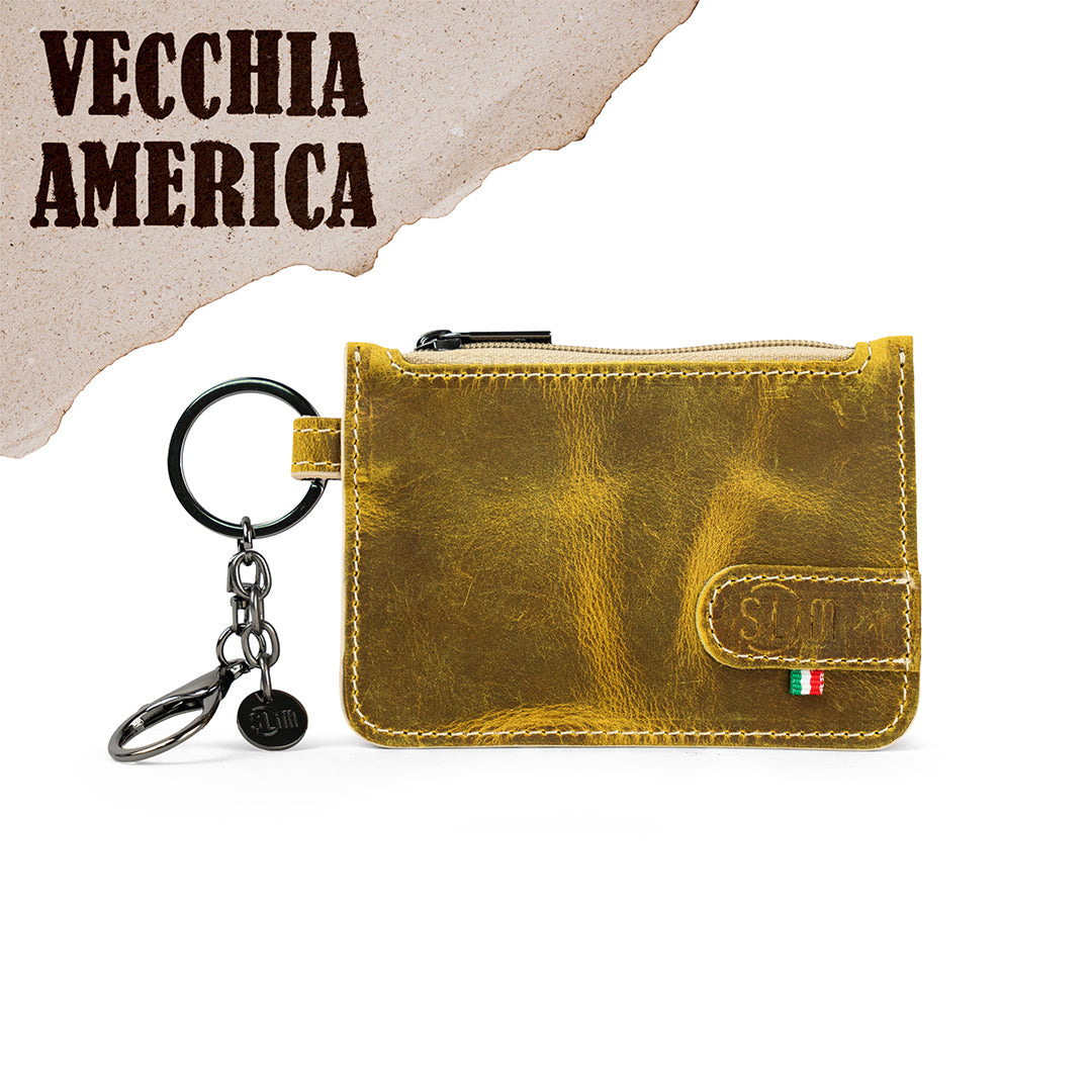 SLim Portachiavi Portamonete Vera Pelle Crazy Sole moschettone