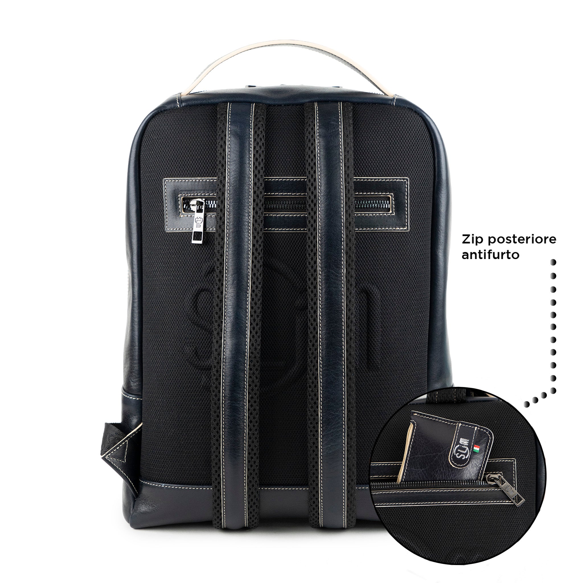 SLim Zaino Medio zaino pelle blu concia vegetale 8,5 L