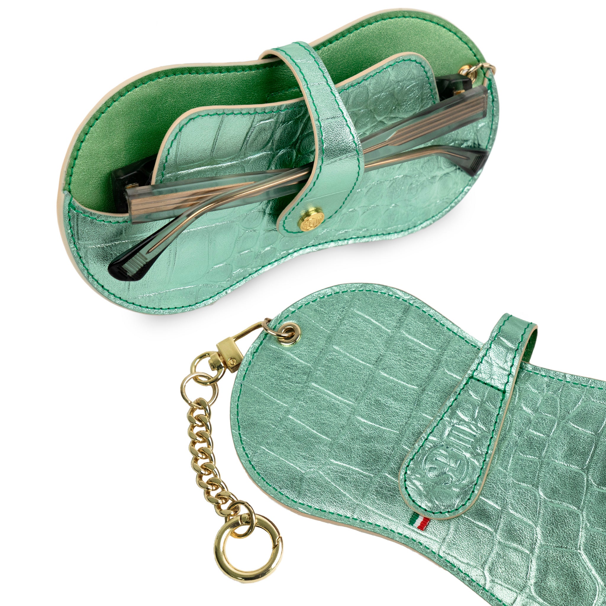 SLim Vision Metal Verde portaocchiali vera pelle