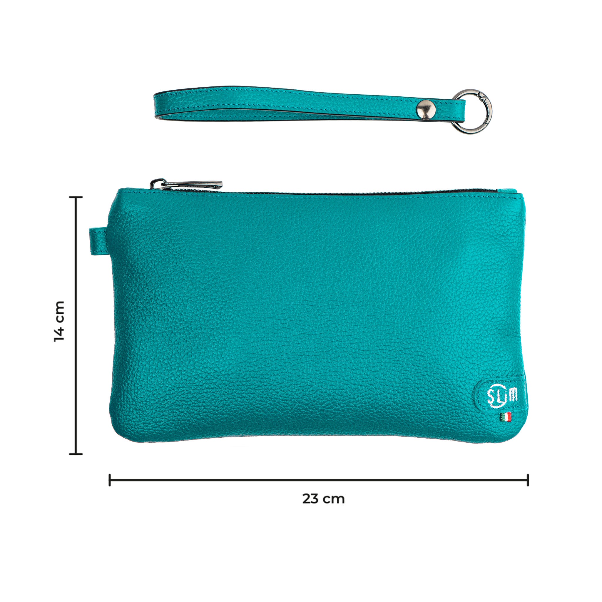 SLim Pochette Polsiera Bottalato Petrolio bustina pelle 23x14
