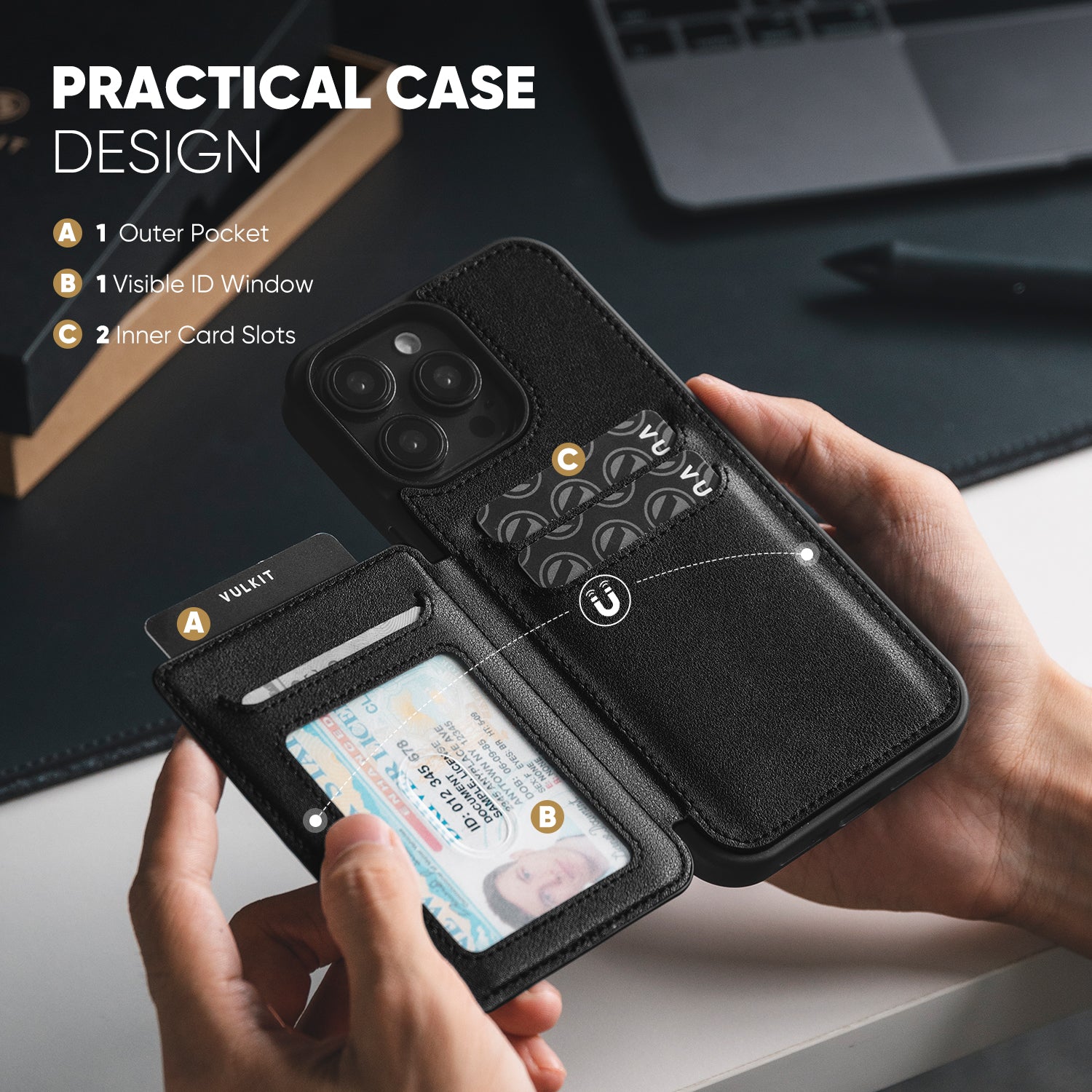 VULKIT VPA107 Cover iPhone 14 Plus Nera Portacarte