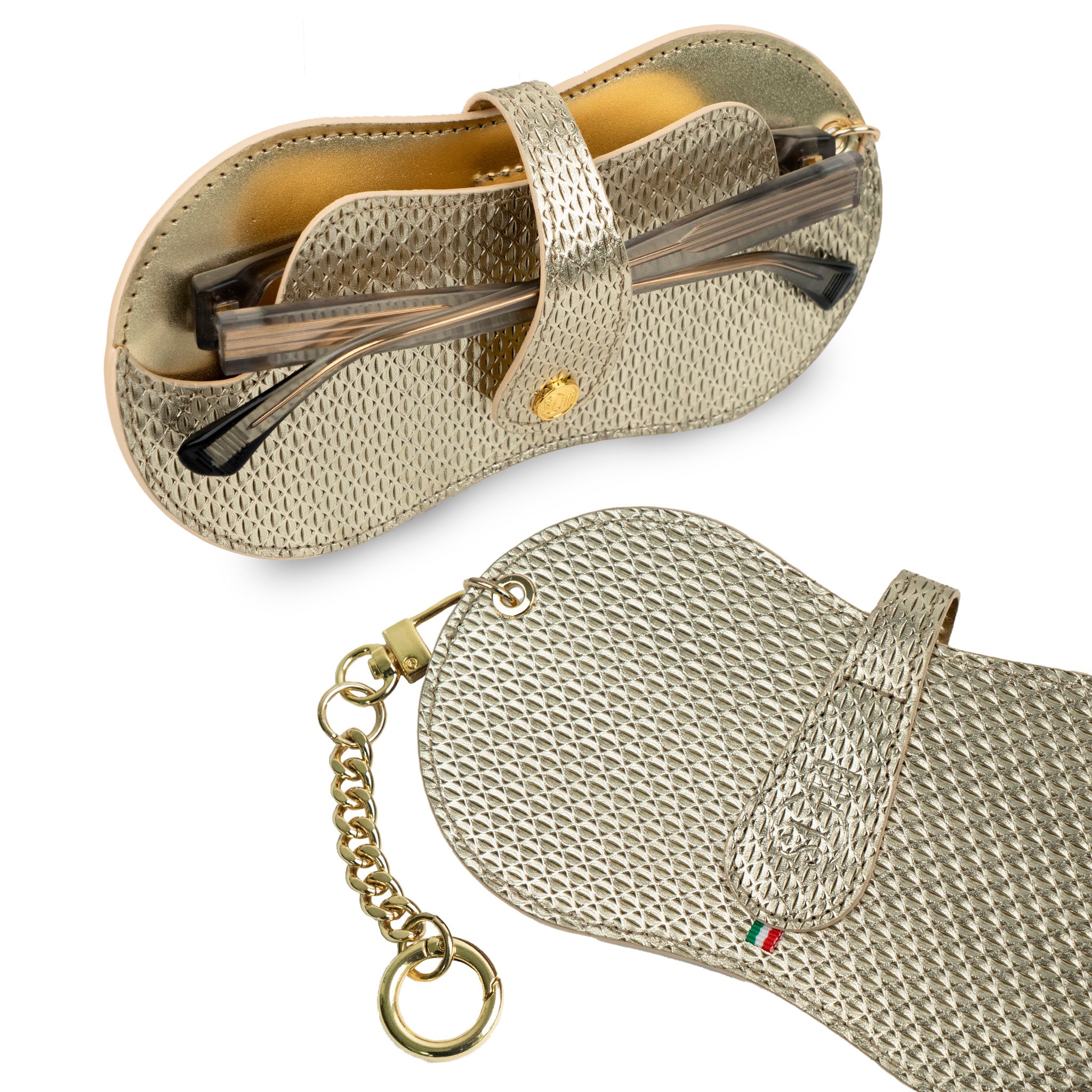 SLim Vision portaocchiali Metal Oro vera pelle