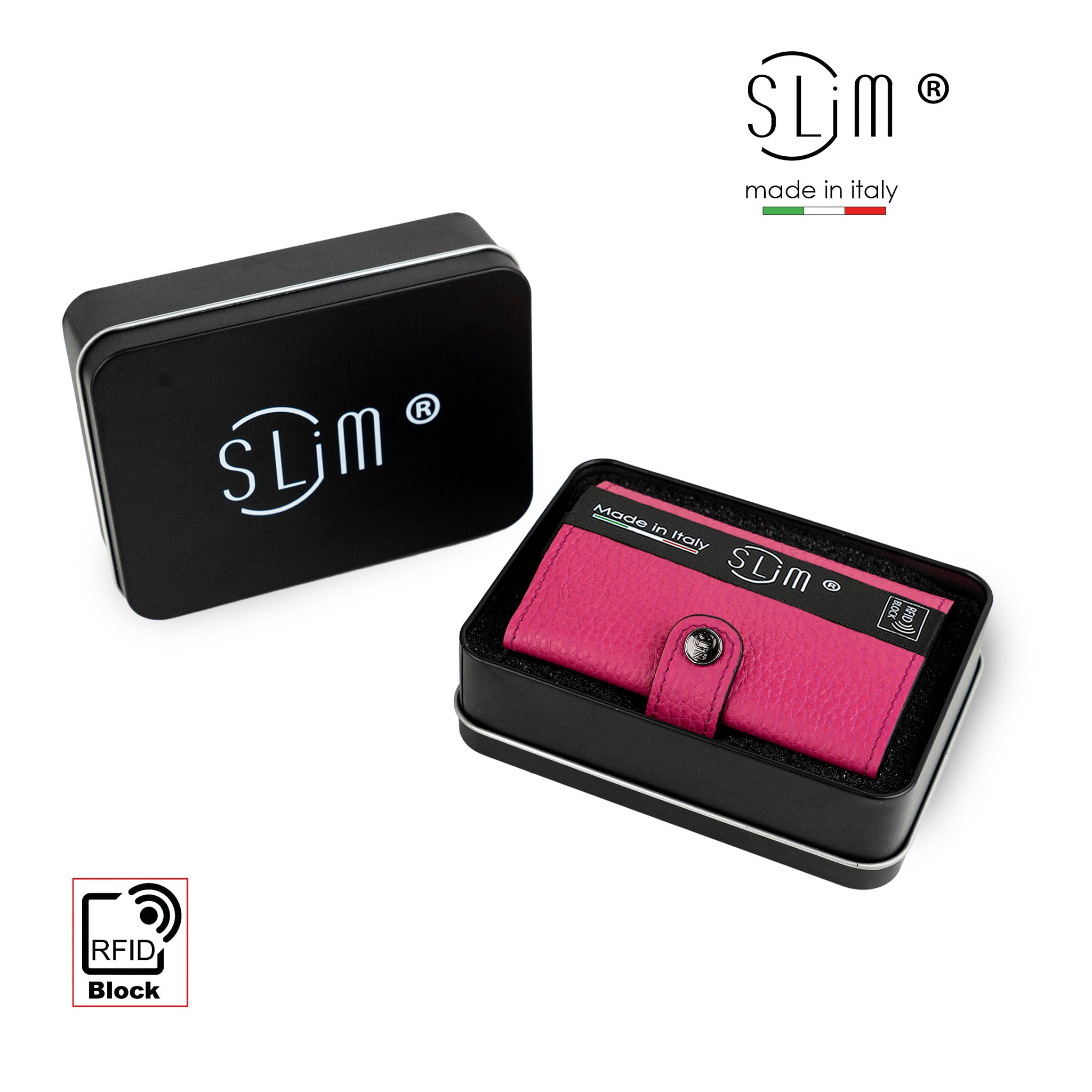 SLim Bottalato portafoglio pelle Fucsia doppia cassa