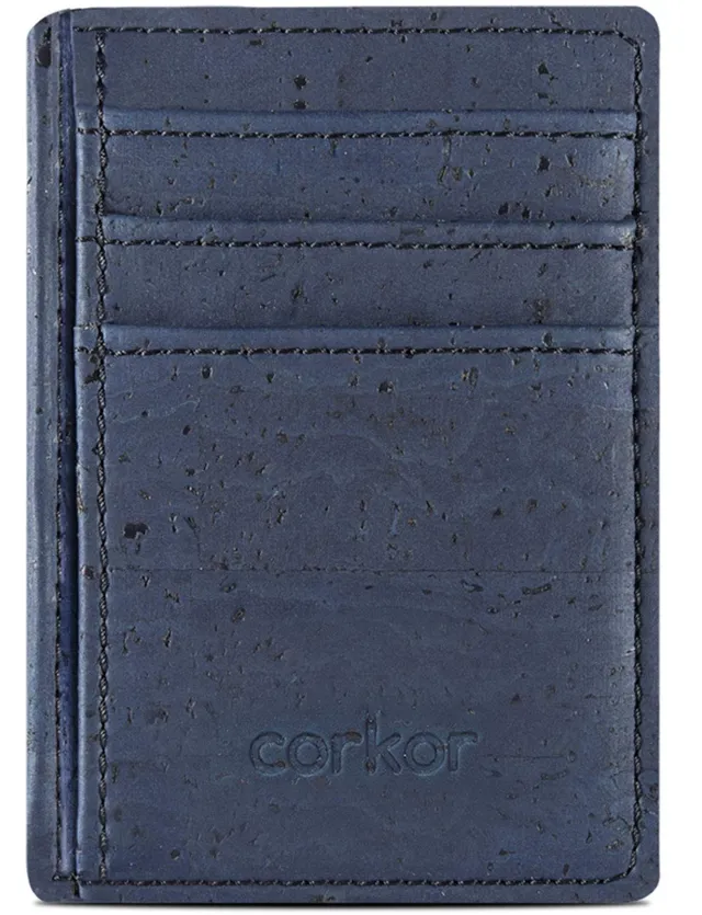 Corkor Wallets portafoglio uomo sughero blu slim 3 carte
