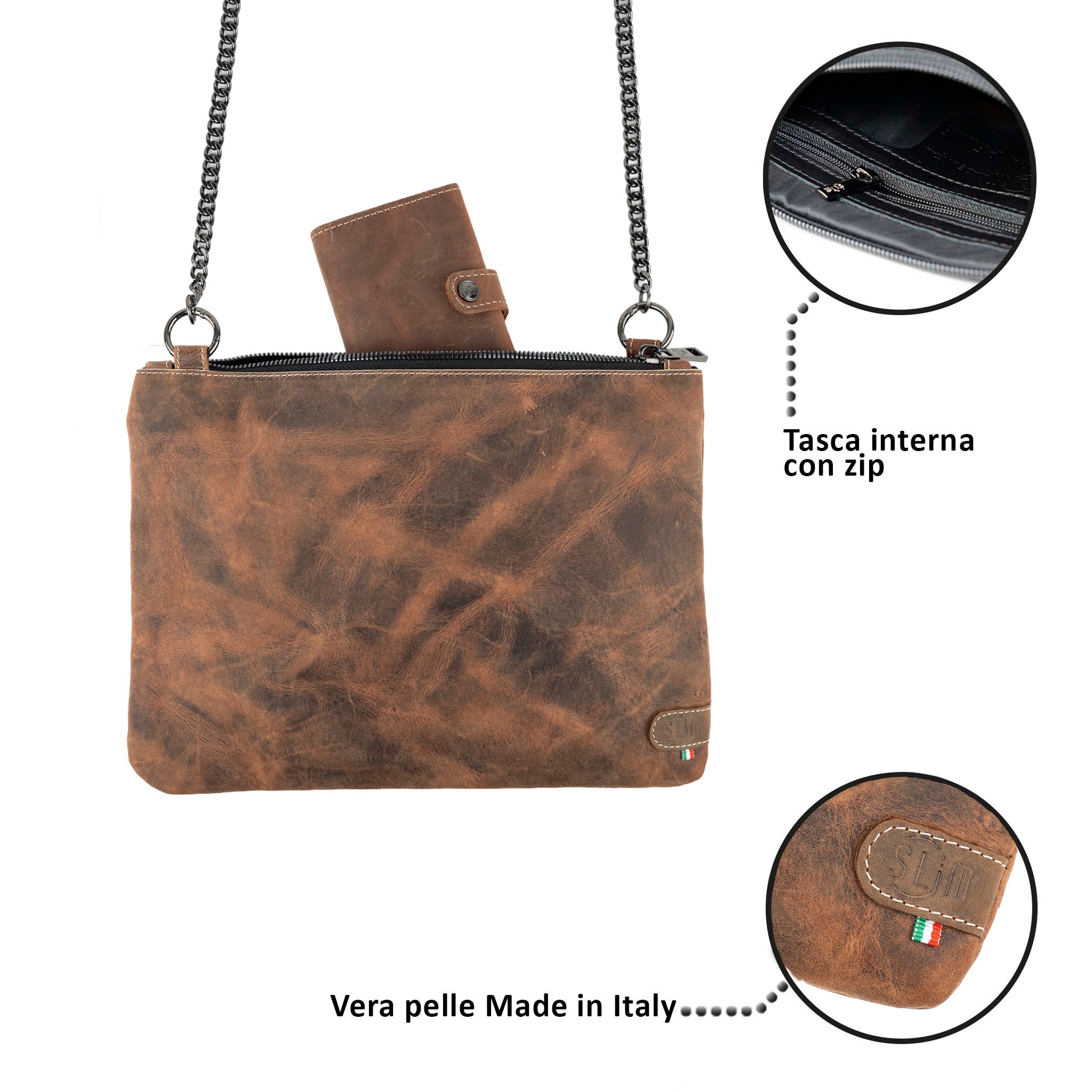 SLim Pochette Tracolla Pelle Crazy Brown 23x14 cm