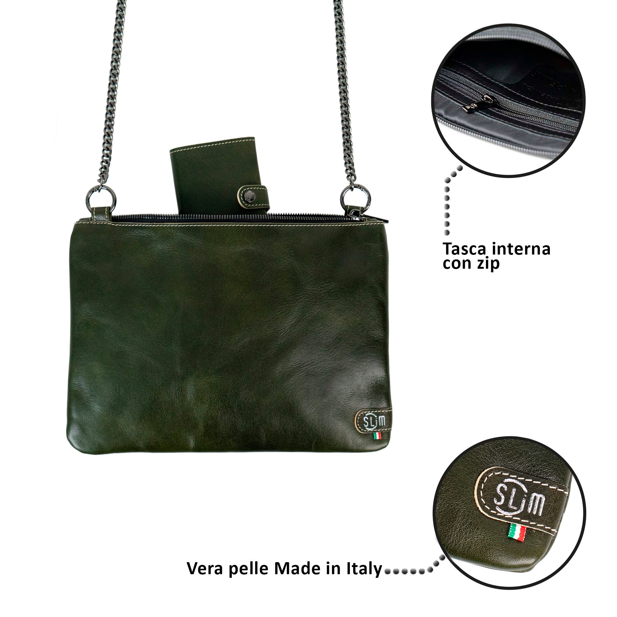 SLim Pochette Tracolla Vegetale pochette pelle verde 24x19