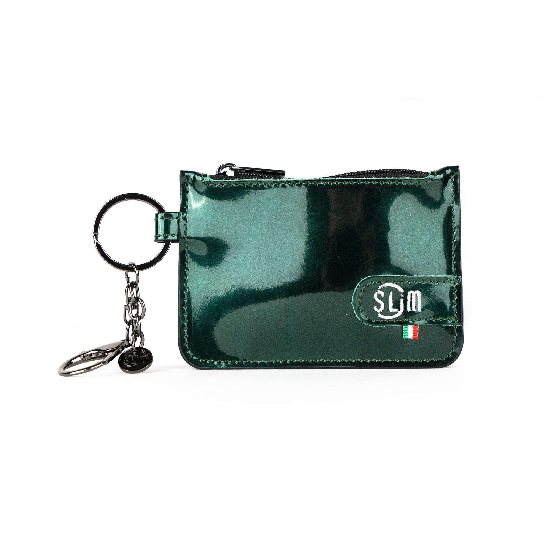 SLim Portachiavi Portamonete Pelle Specchio Verde 10x7 cm