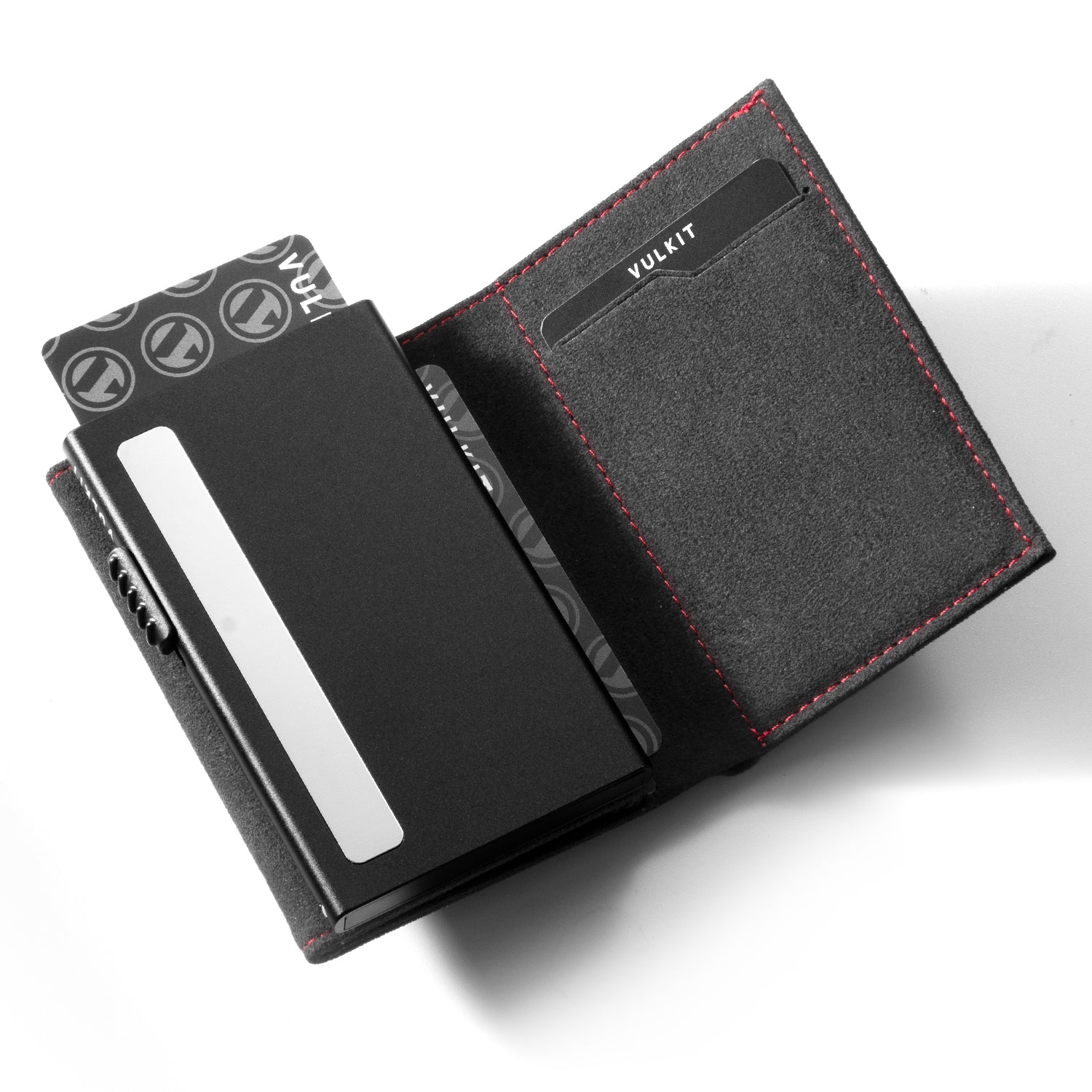 VULKIT VC302A Portafoglio Alcantara Blu Tre Ante RFID Zip
