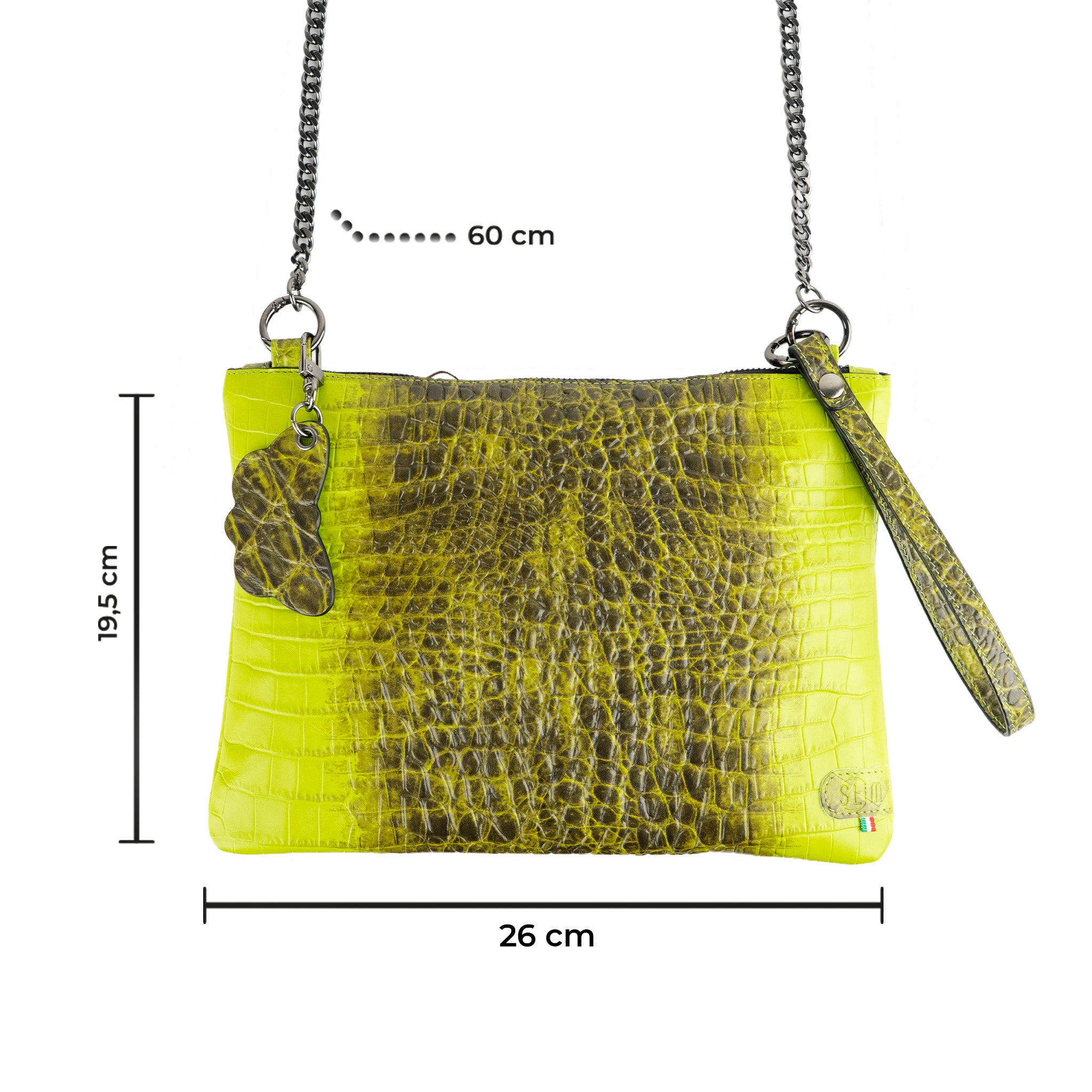 SLim Pochette Tracolla Vera Pelle Cocco Verde 23x14 cm
