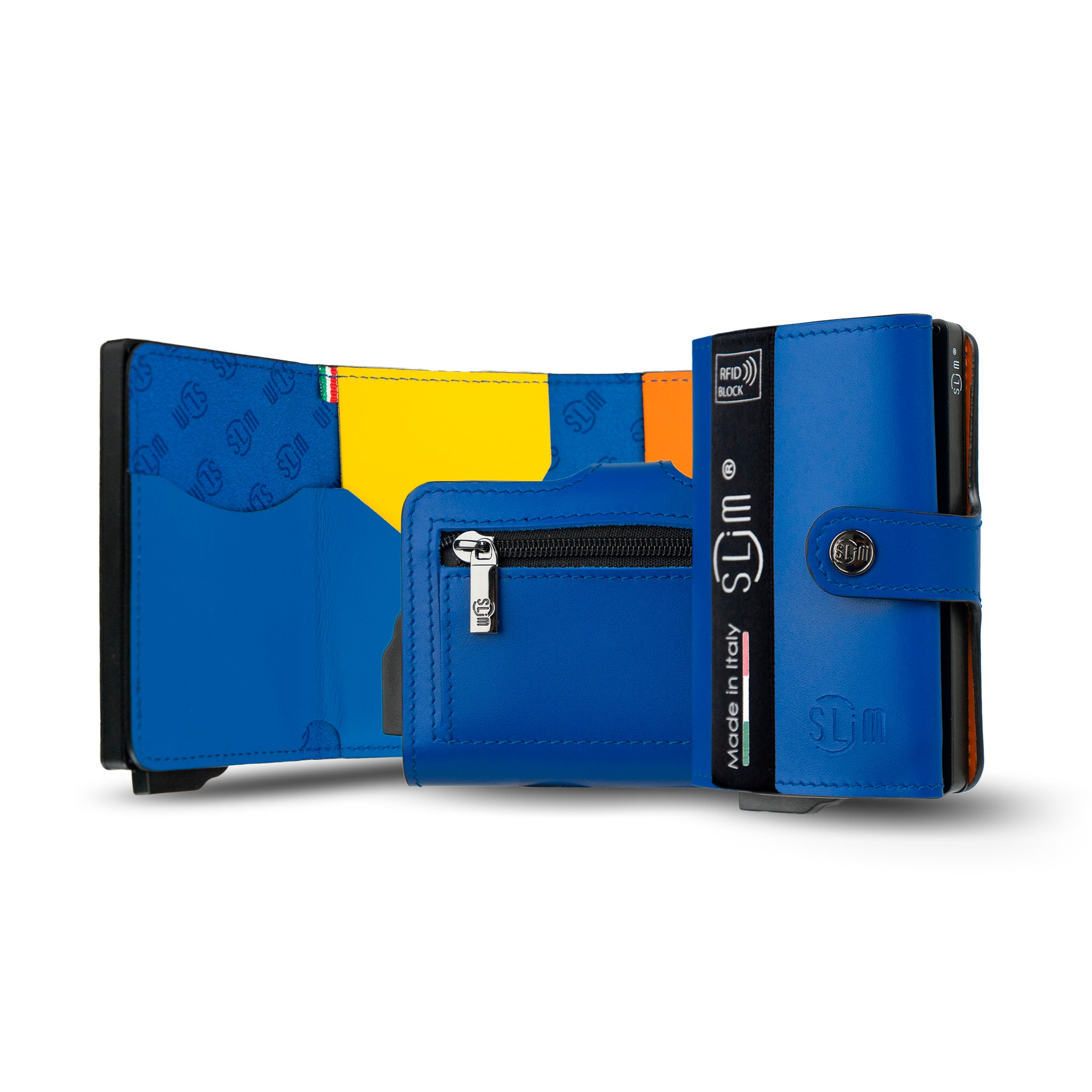 SLim Vera Pelle Liscia Portafoglio Petrolio Multicolor