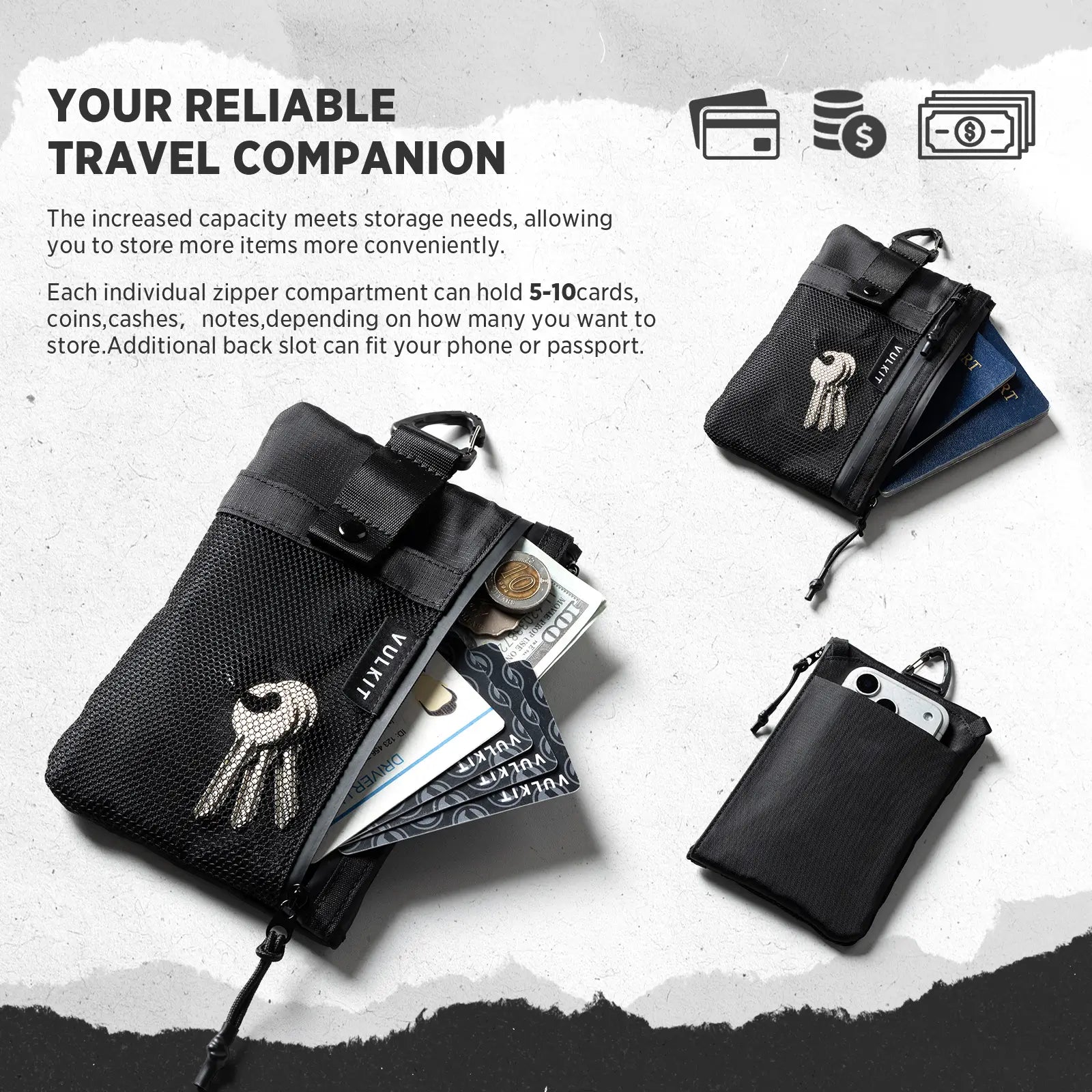 VULKIT VB112 pochette viaggio nera RFID nylon impermeabile