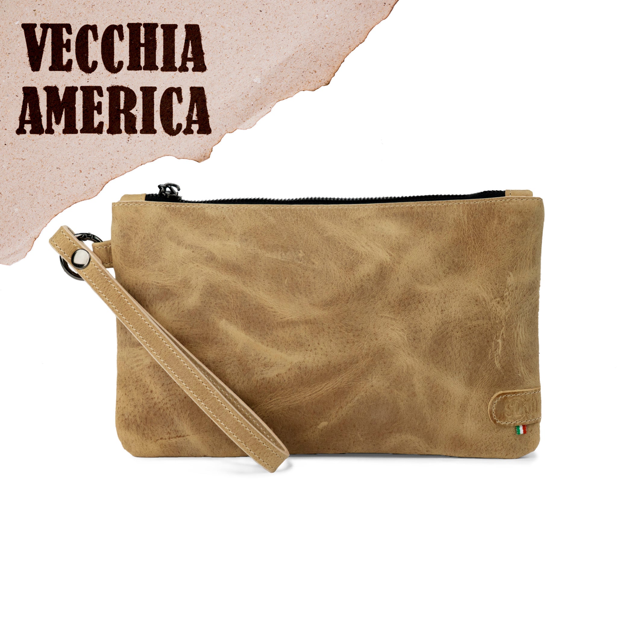 SLim Pochette Polsiera Crazy Brown vera pelle 23x14
