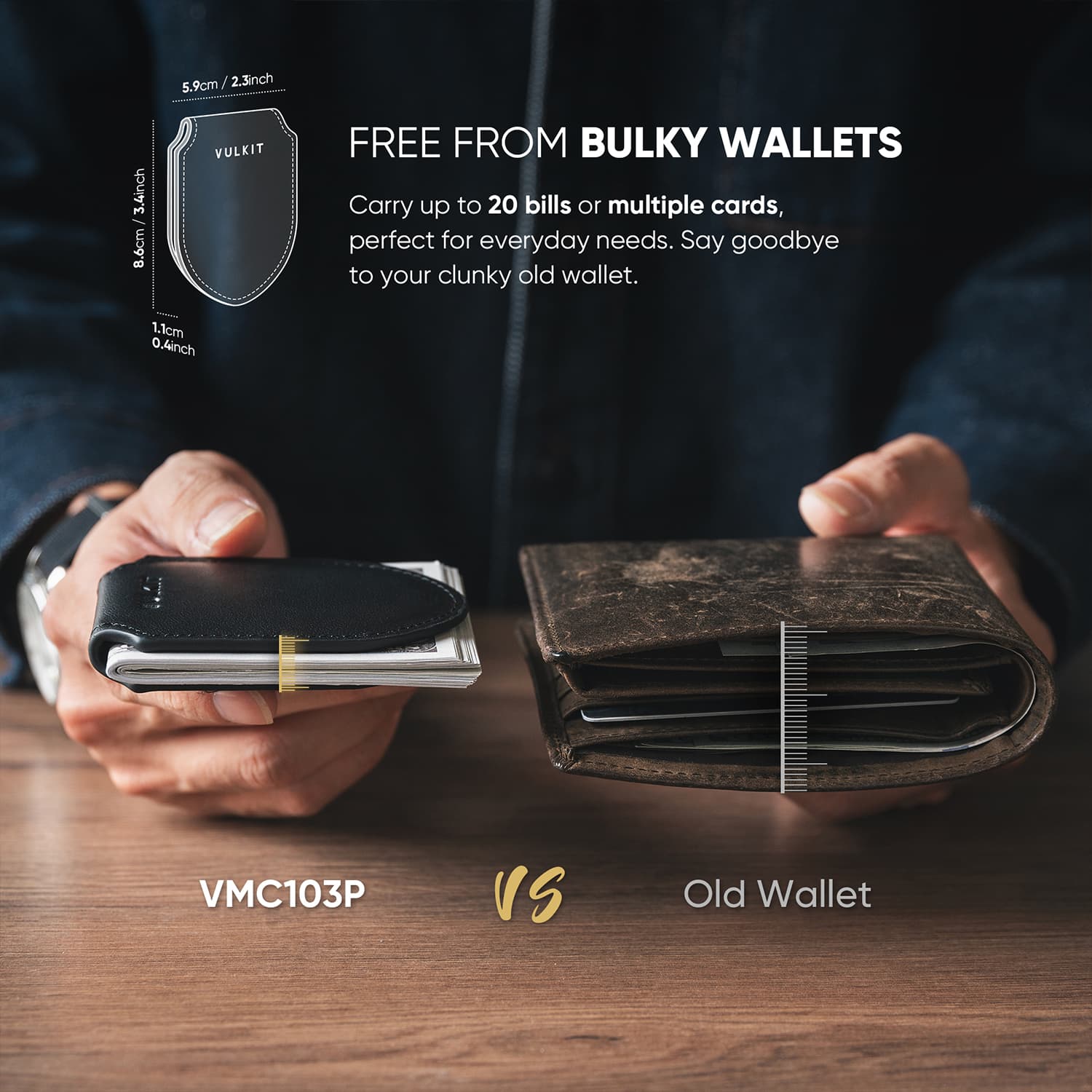 VULKIT Money Clips VMC103P fermasoldi pelle nero magnetico