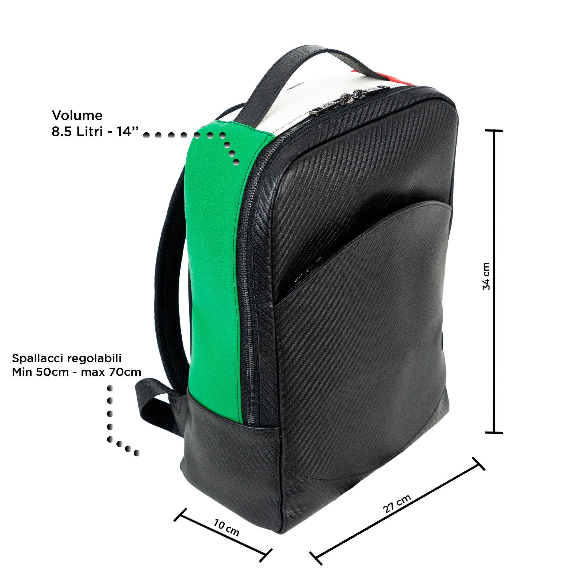 SLim Zaino Medio Pelle Carbon Italia Laptop 14" 8,5 L