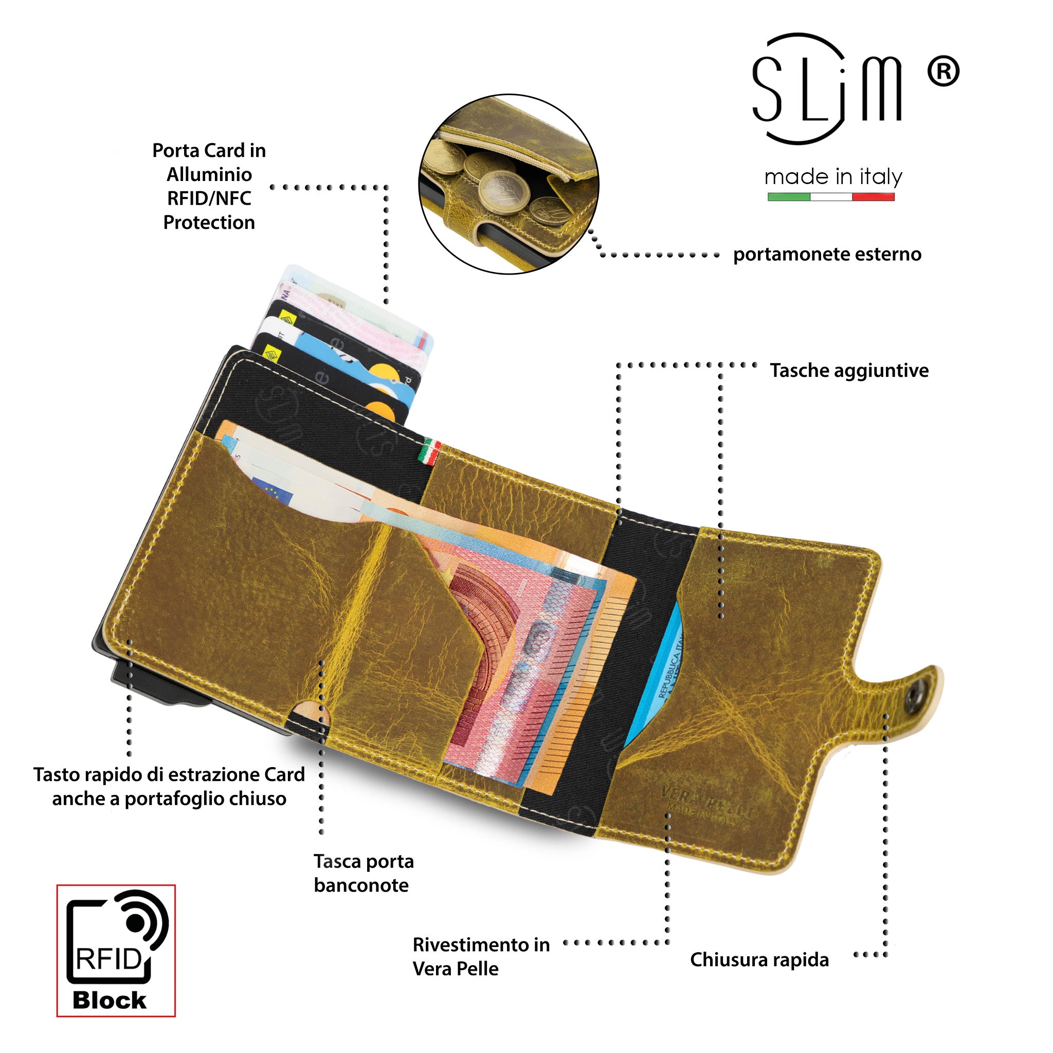 SLim Crazy Horse Sole portacarte zip RFID 12 carte