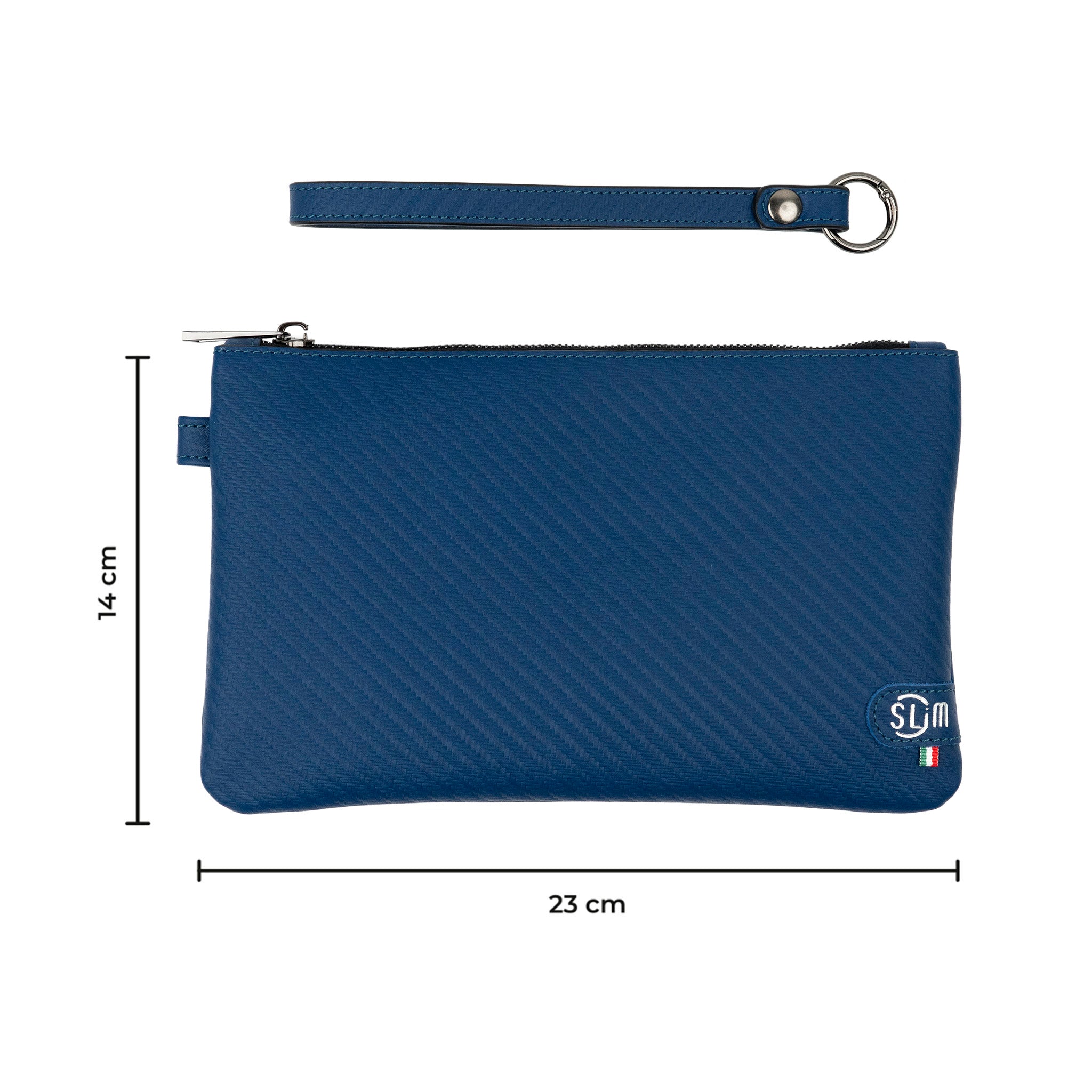 SLim Pochette Polsiera carbon blu pelle 23x14 portasmartphone