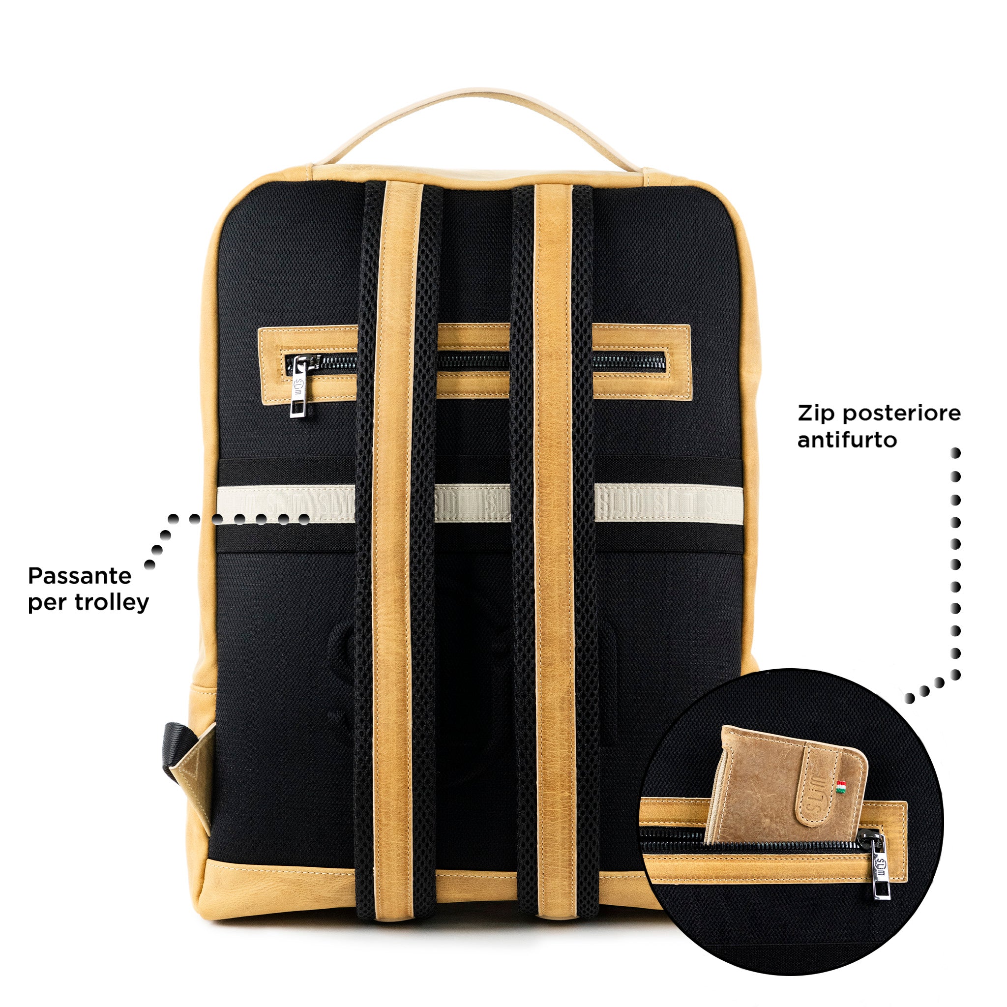 SLim Zaino Grande Vera Pelle 19L Porta PC 16" Sabbia