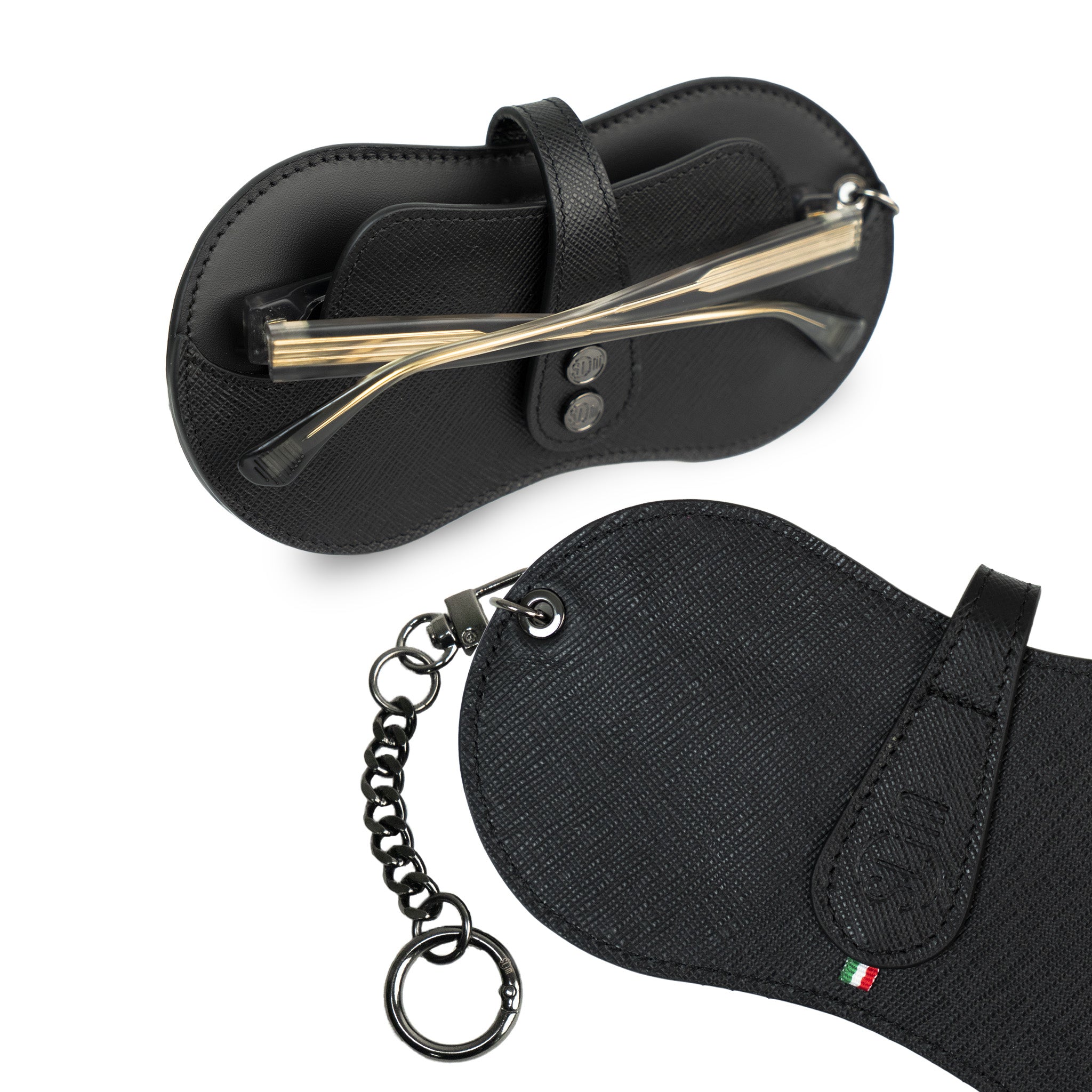 SLim Vision portaocchiali pelle nero saffiano con necklace