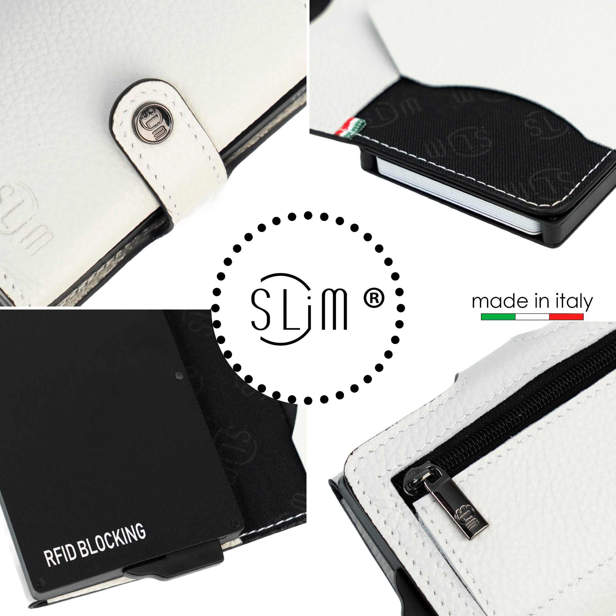 SLim Bottalato Ghiaccio portafoglio compatto vera pelle RFID
