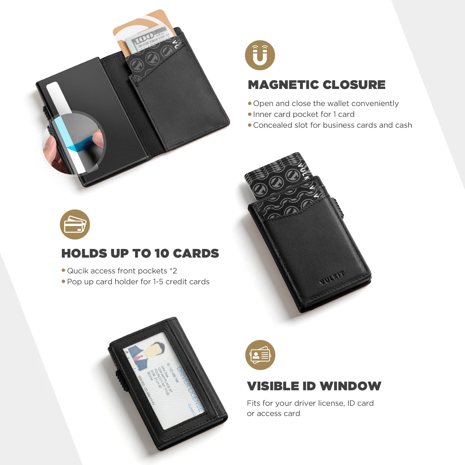 VULKIT Pop Up Wallet VC315P portafoglio marrone pelle RFID