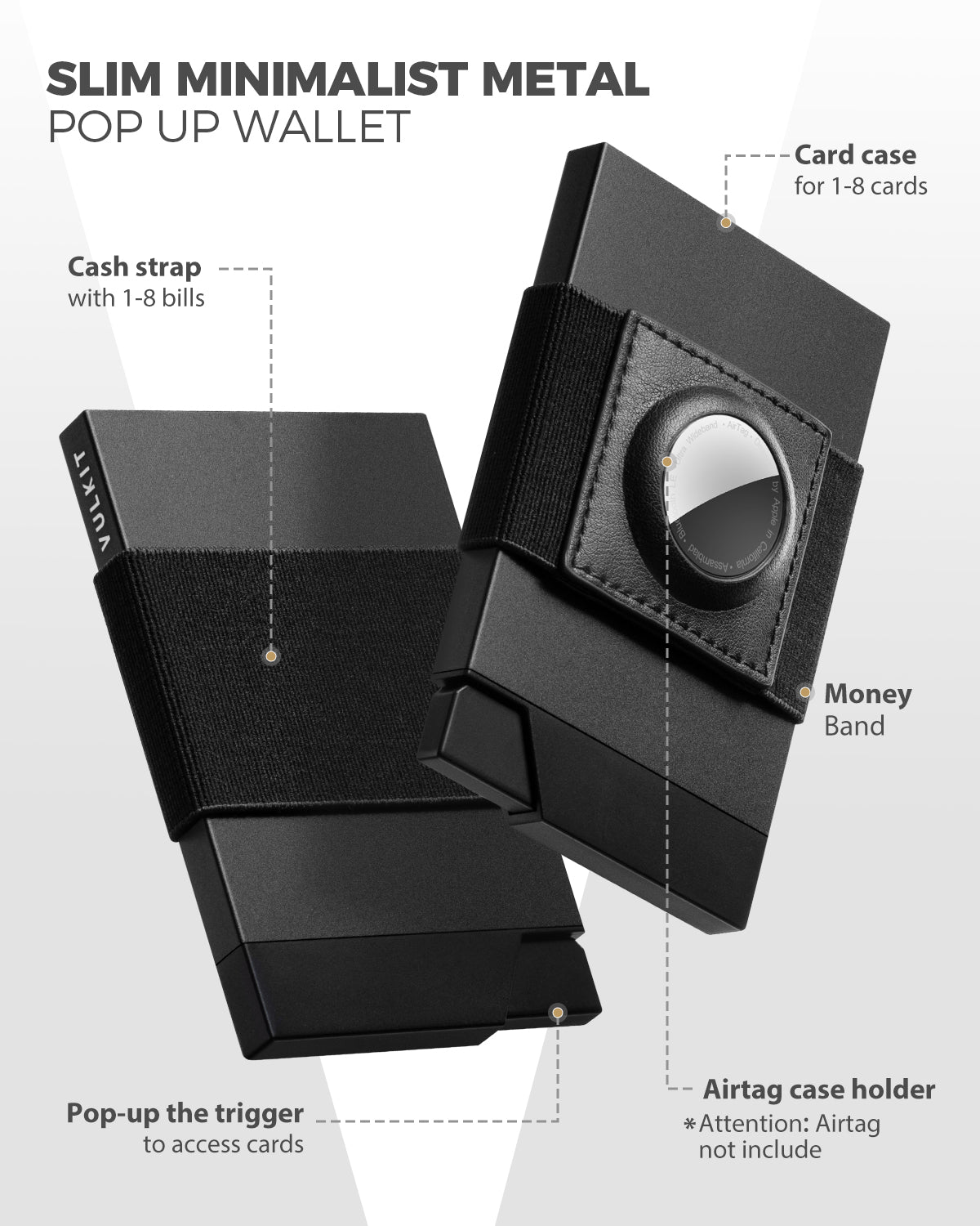 VULKIT AirTag Holder Wallet portacarte nero 12 carte