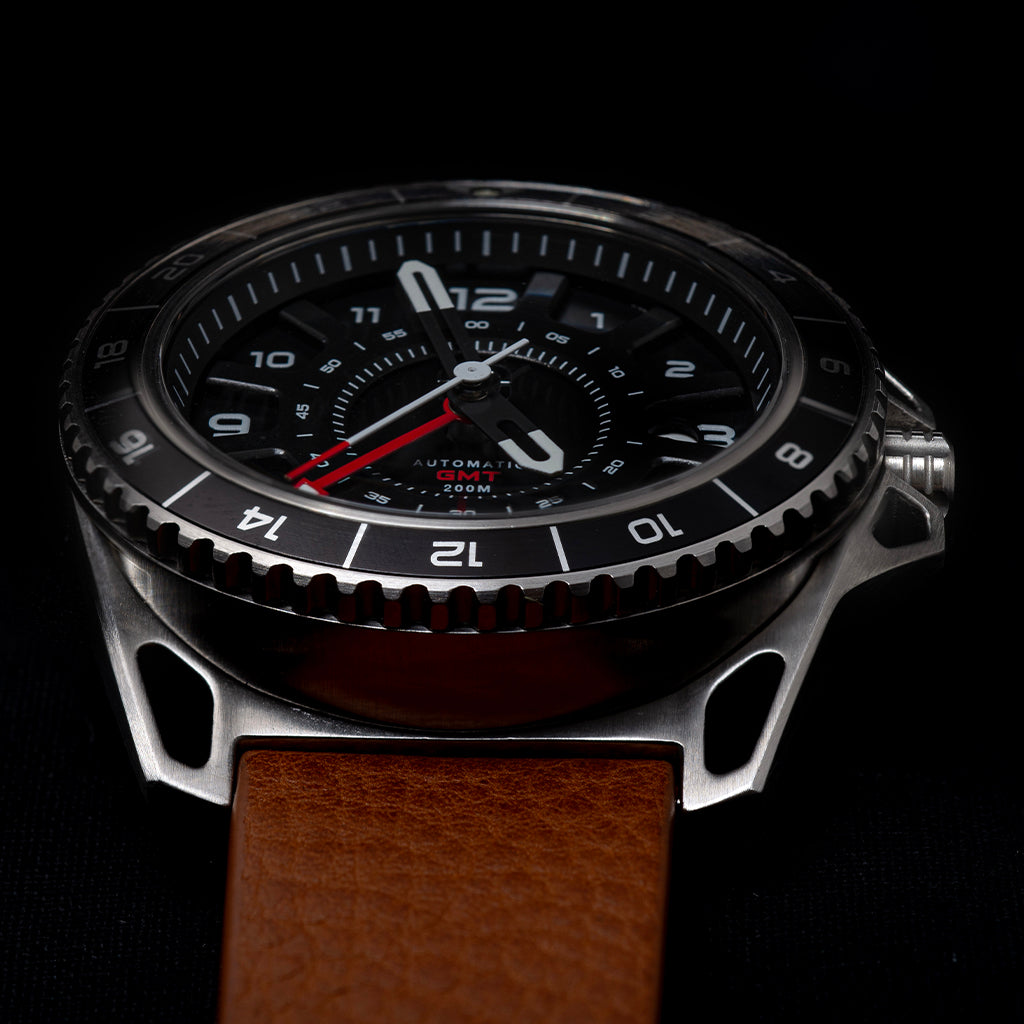 Dango GMT-01 orologio automatico acciaio pelle nera