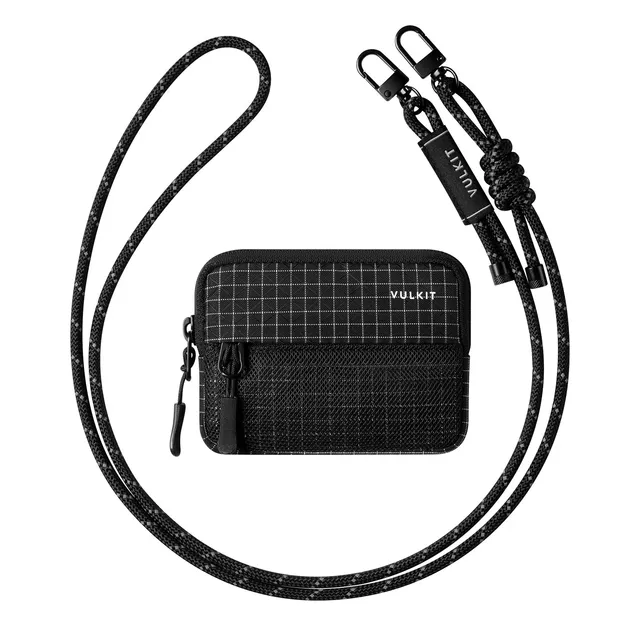 VULKIT Multifunctional VW152 Portafoglio RFID Nero con Laccetto