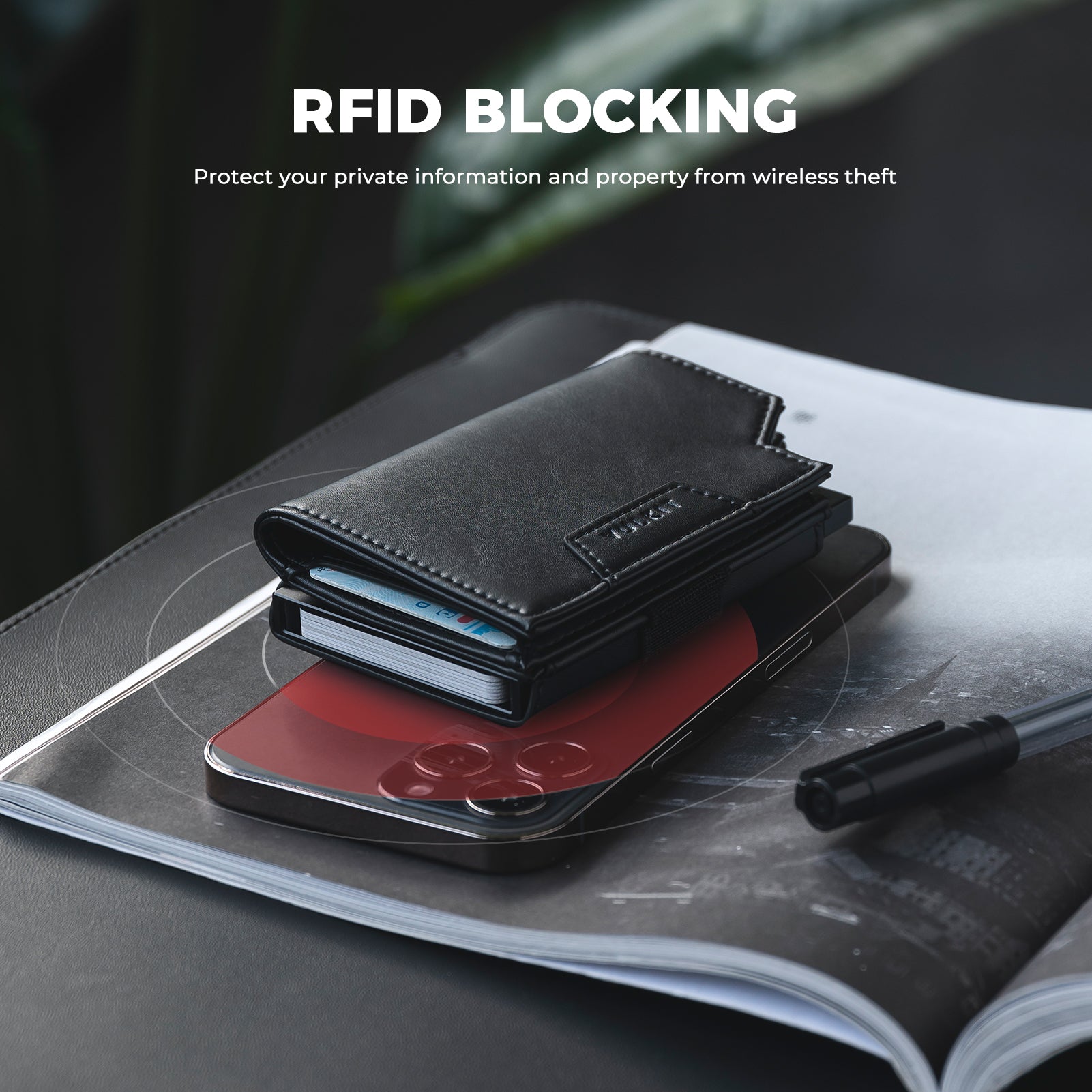VULKIT VC411 portafoglio uomo slim blu navy RFID 11 carte