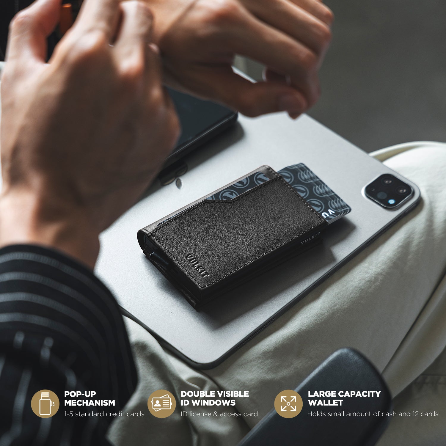 Vulkit VC205P Portafoglio Pelle Nero RFID 12 Carte