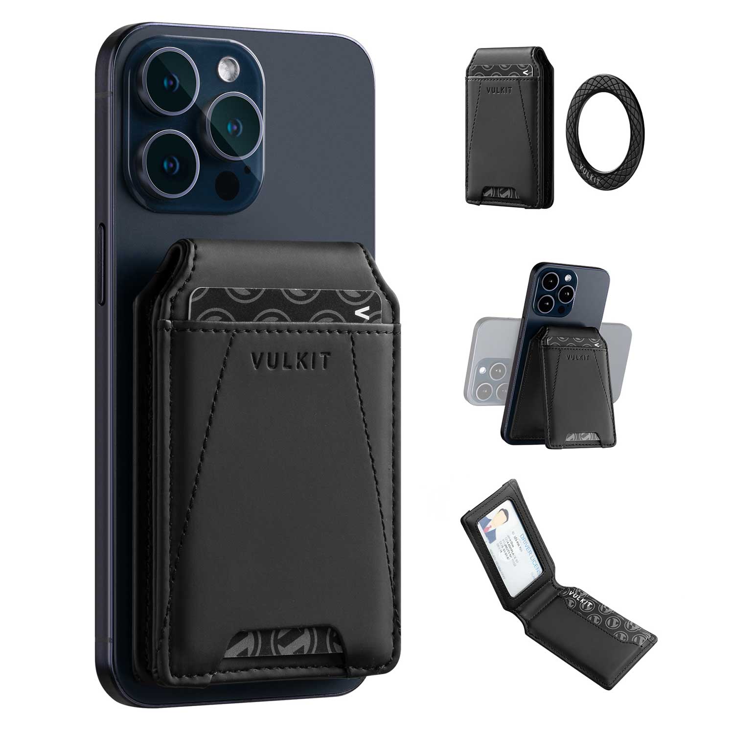VULKIT VPA109 Portafoglio Magnetico Telefono Nero 4 Carte