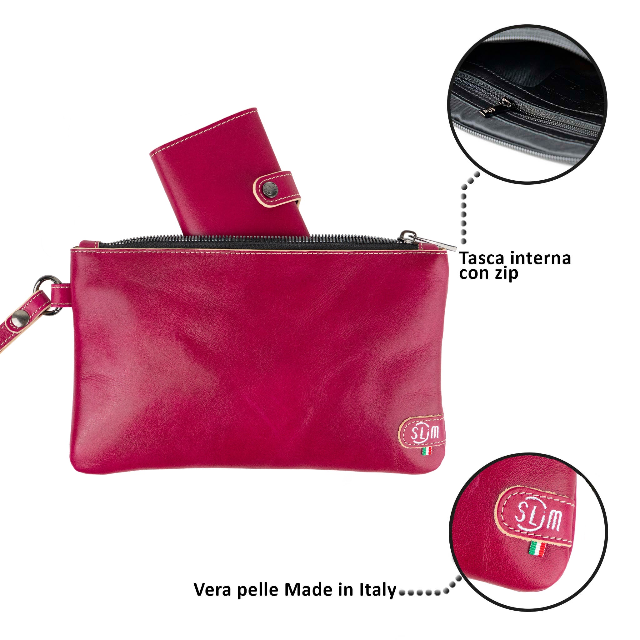SLim Pochette Polsiera pelle vegetale fucsia