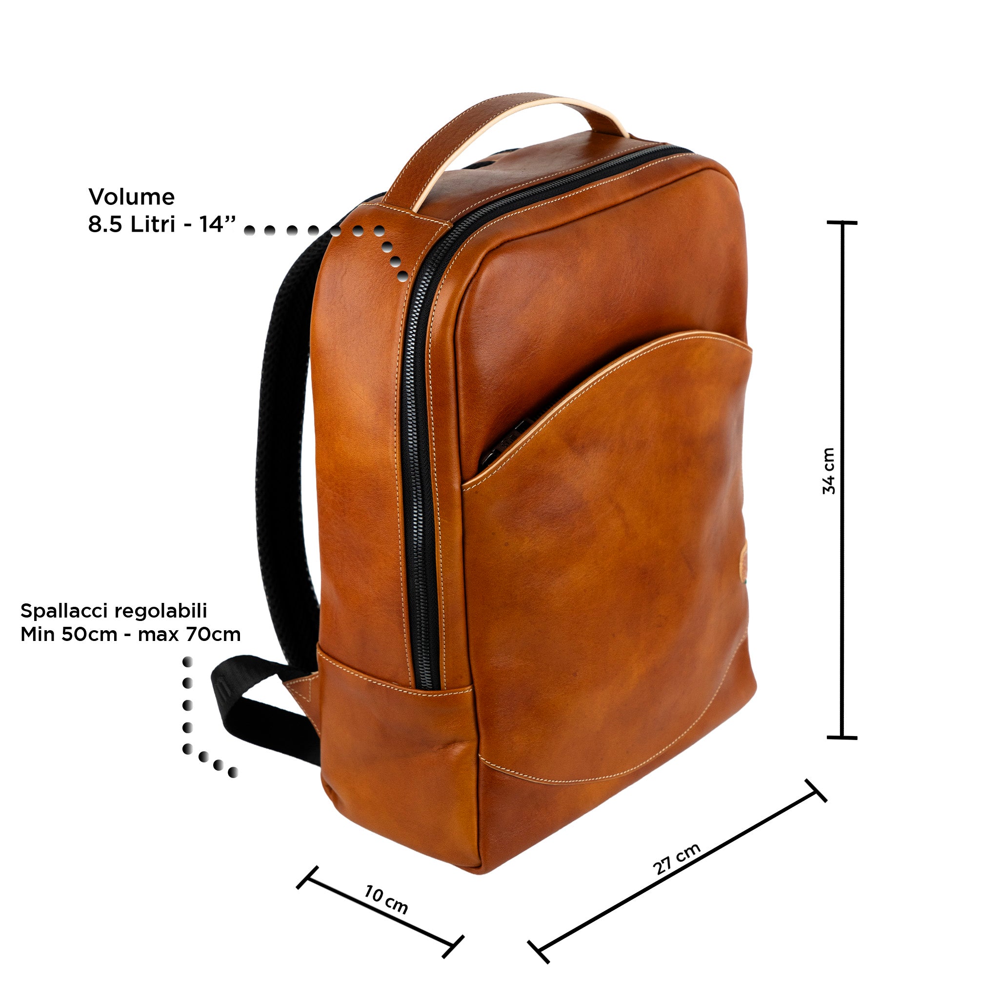 SLim Zaino Medio Concia Vegetale zaino pelle cognac 14 pollici