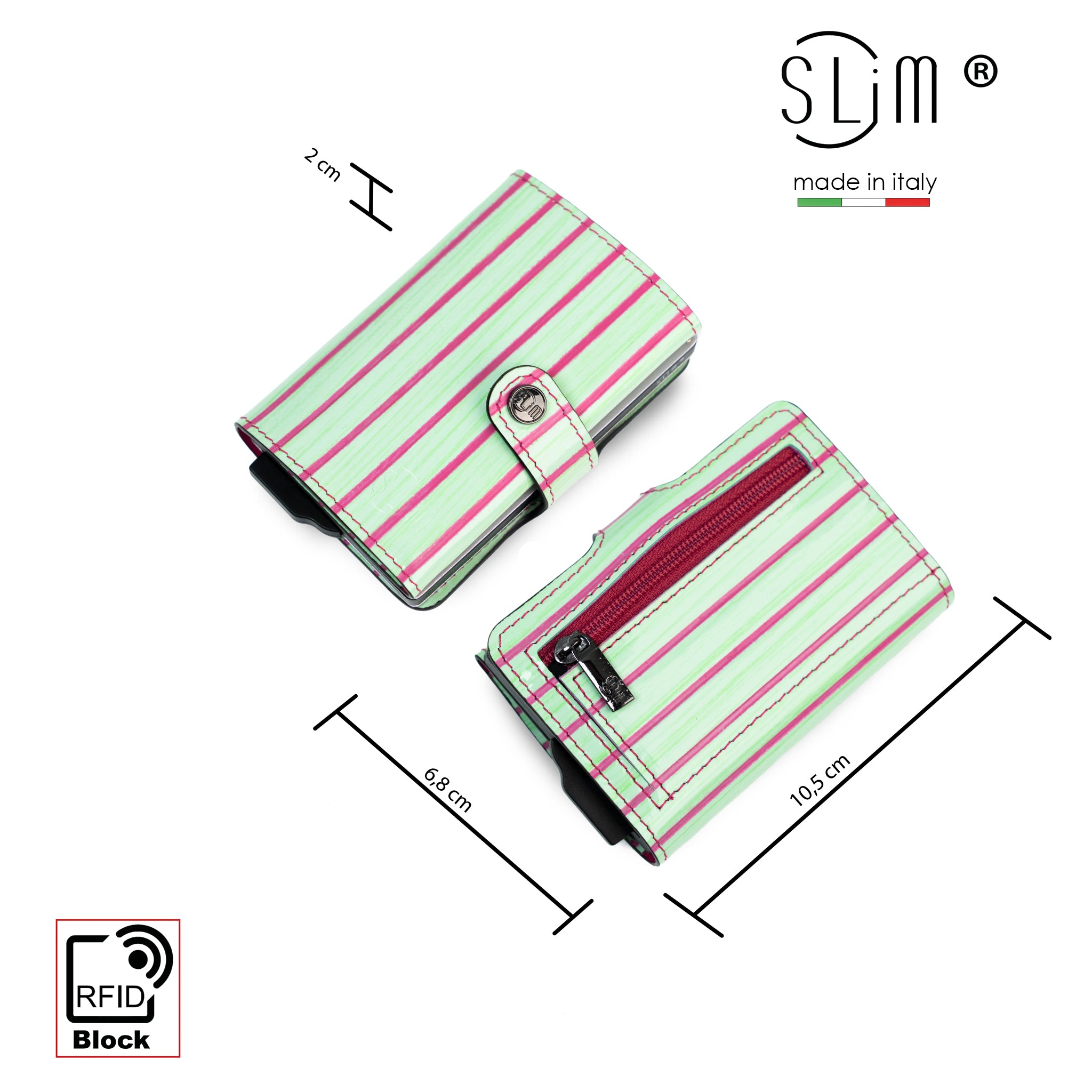 SLim Vera Pelle Lollipop Verde Fucsia Portafoglio RFID