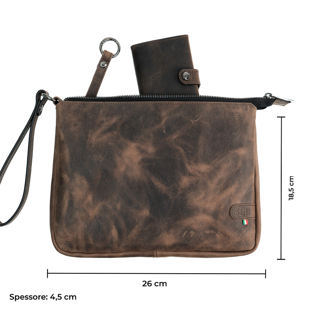 SLim Pochette Max Pochette Pelle Crazy Dark Brown 25x19