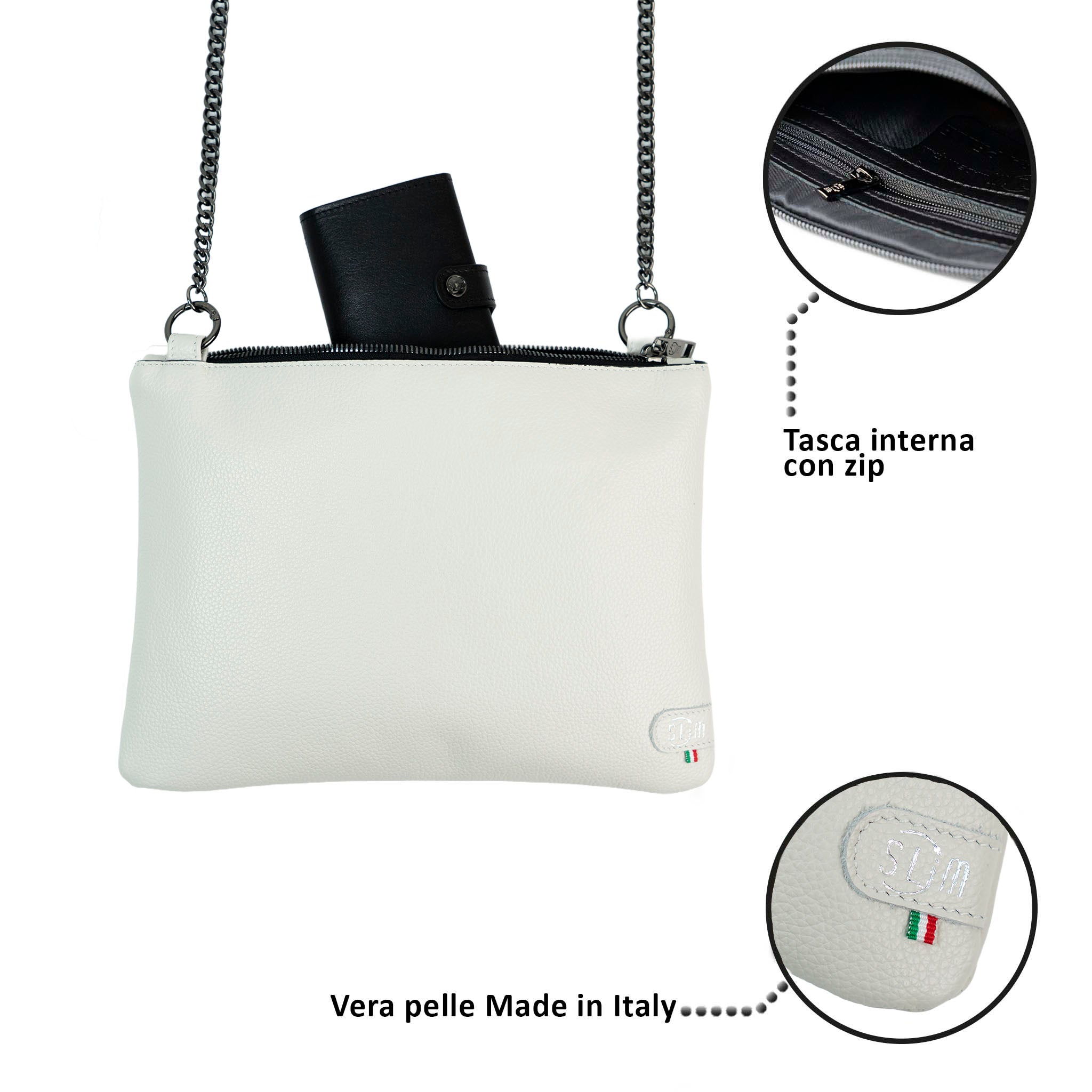 SLim Pochette Tracolla Bottalato Ghiaccio vera pelle