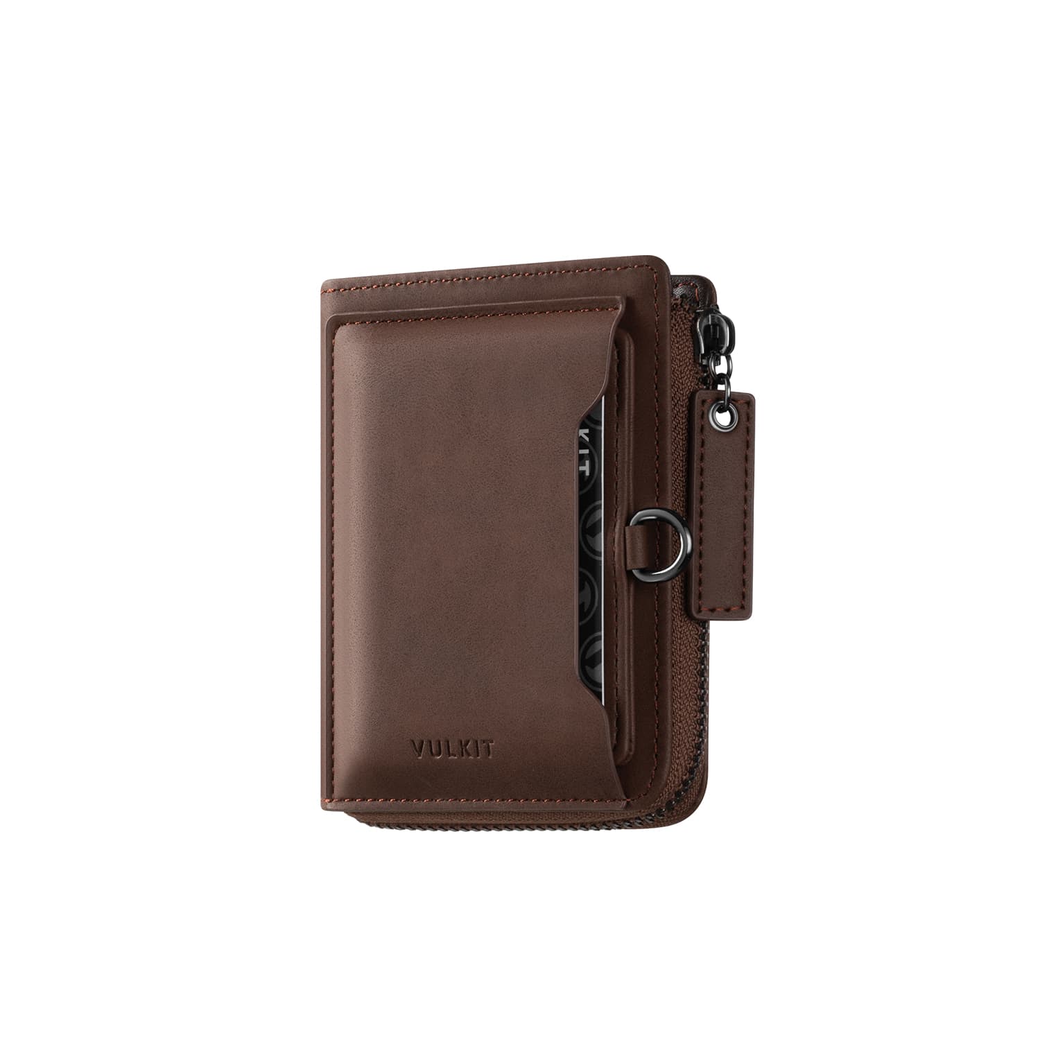 VULKIT VW117 Portafoglio Zip Pelle Marrone RFID