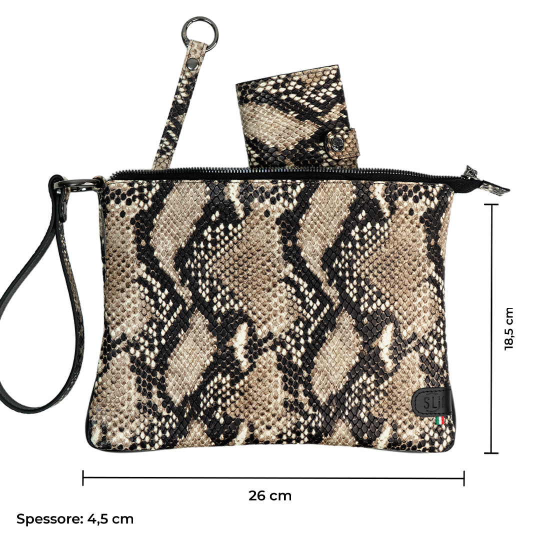 SLim Pochette Max Rettile Beige 25x19 cm Vera Pelle