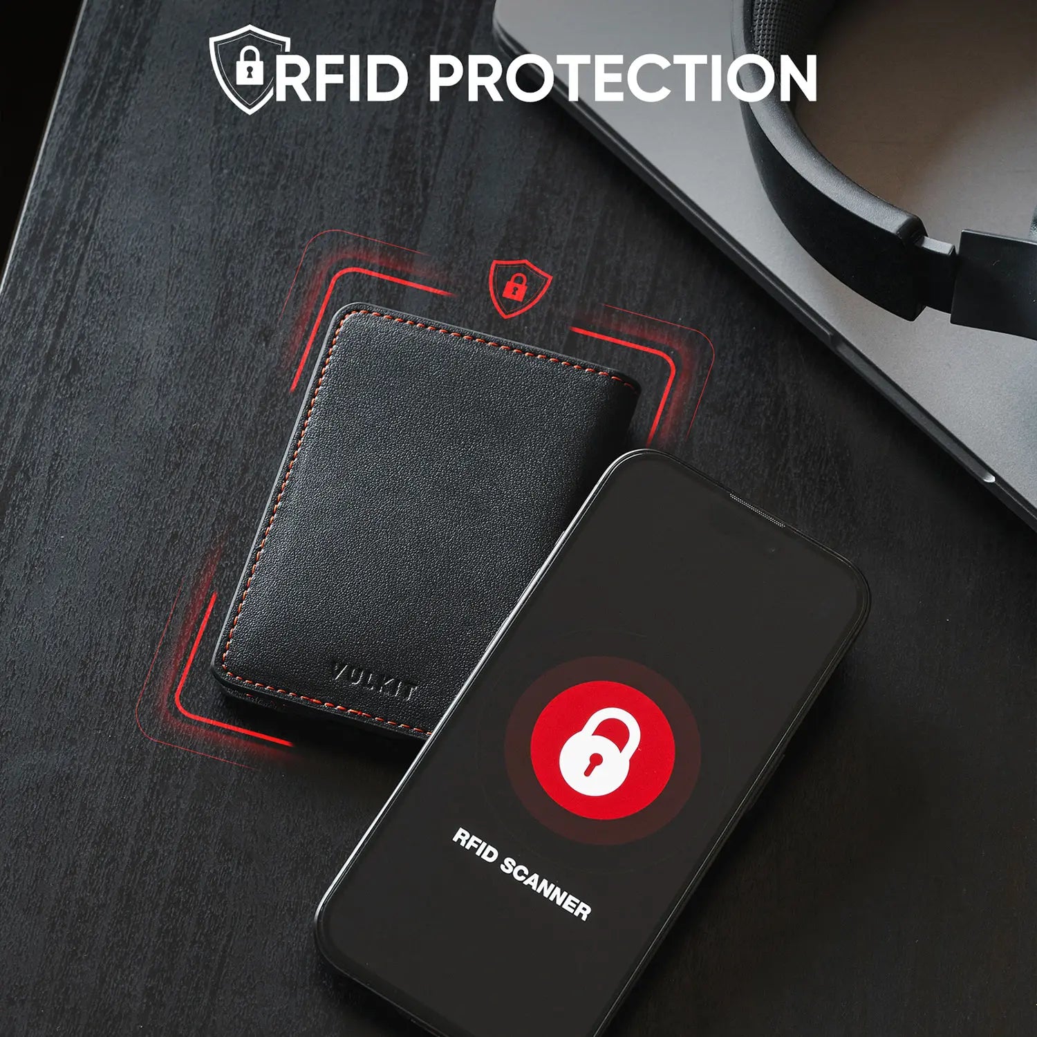 VULKIT Card Holders VW145 portafoglio nero pelle RFID