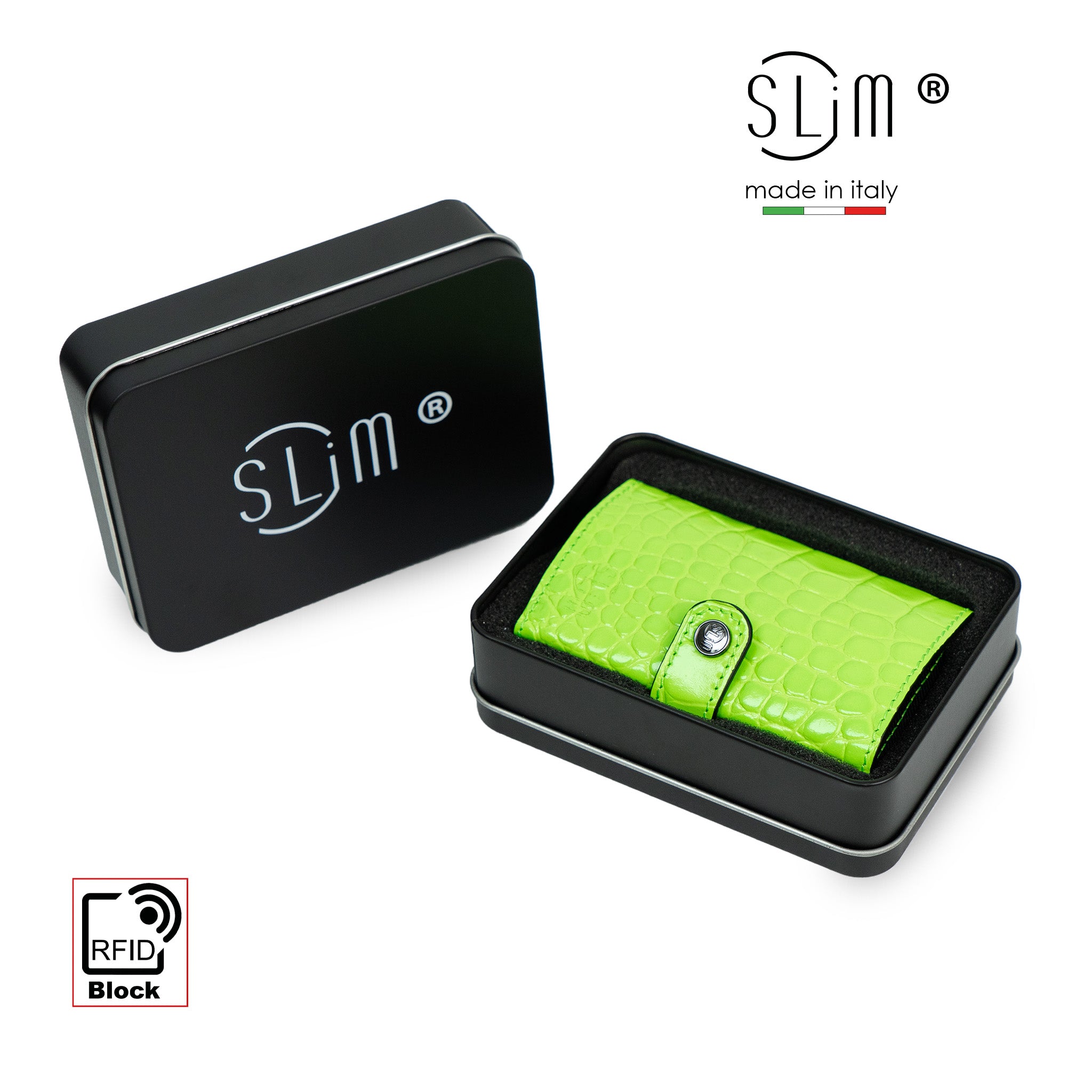SLim Stampa Cocco Verde portacarte vera pelle RFID