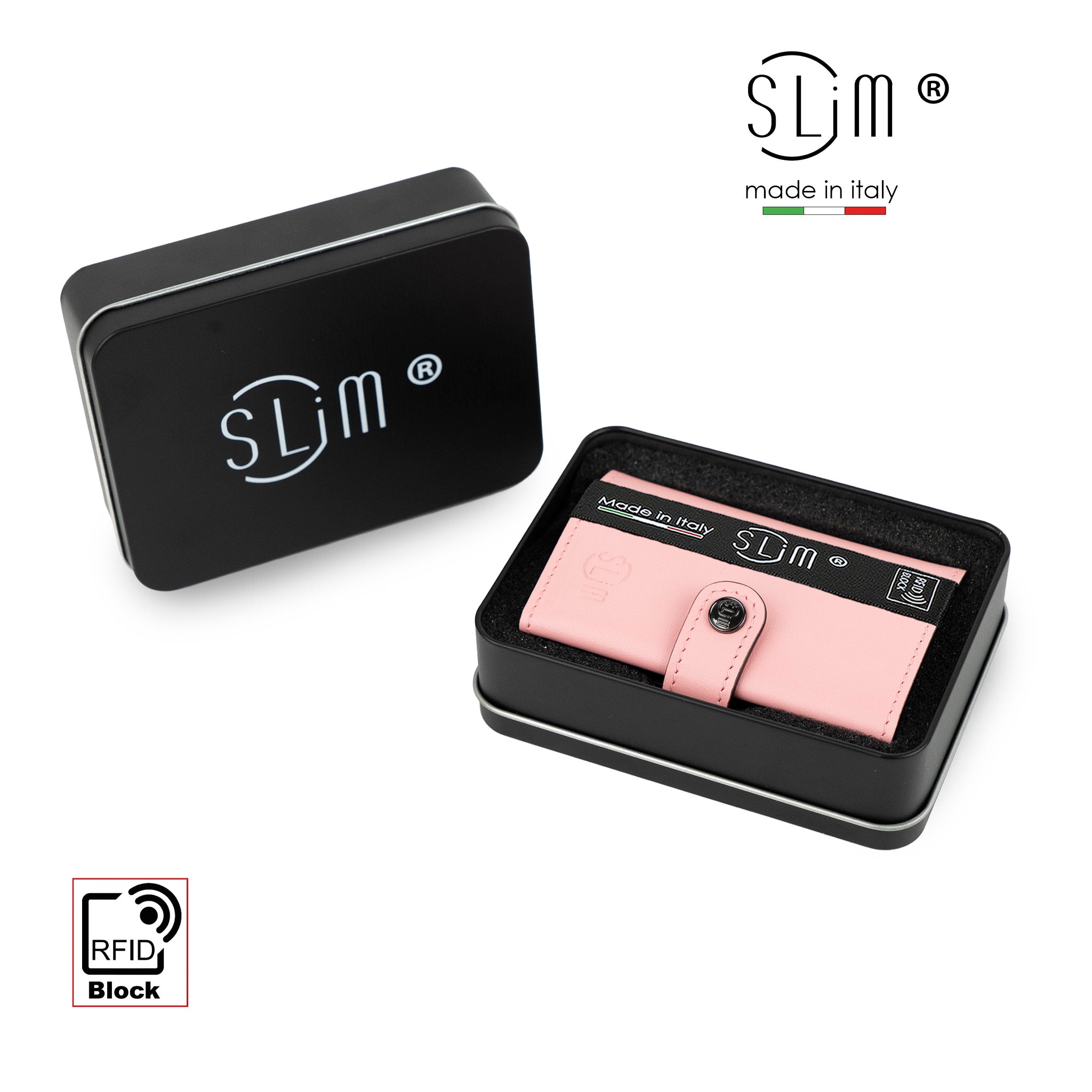 SLim Vera Pelle Portacarte Rosa Multicolor Zip Monete