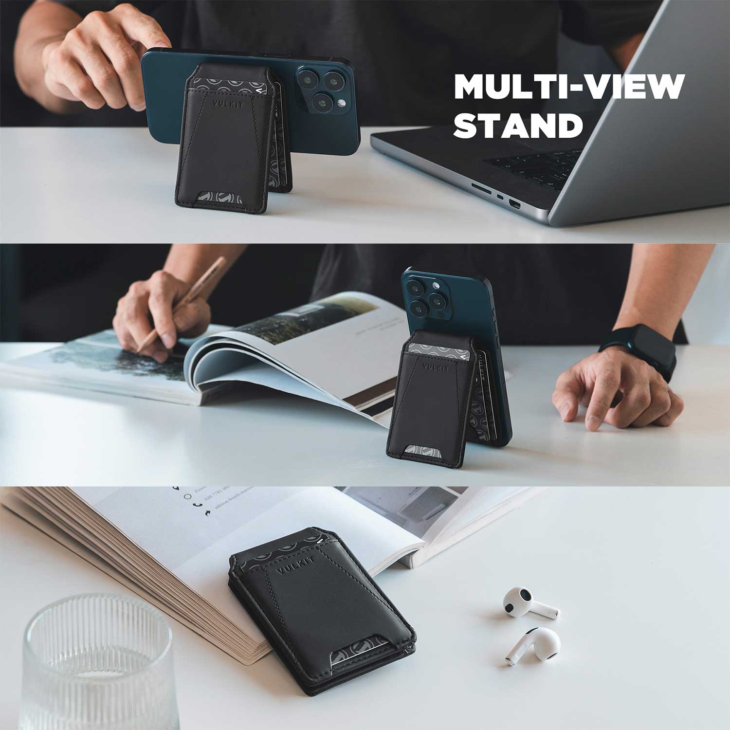 VULKIT VPA109 Portafoglio Magnetico Telefono Nero 4 Carte
