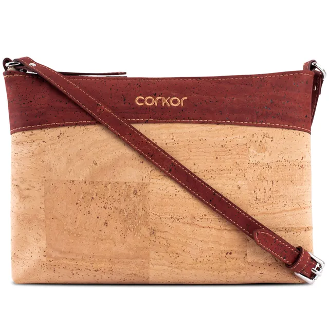 Corkor Bags zaino tracolla donna sughero marrone rosso