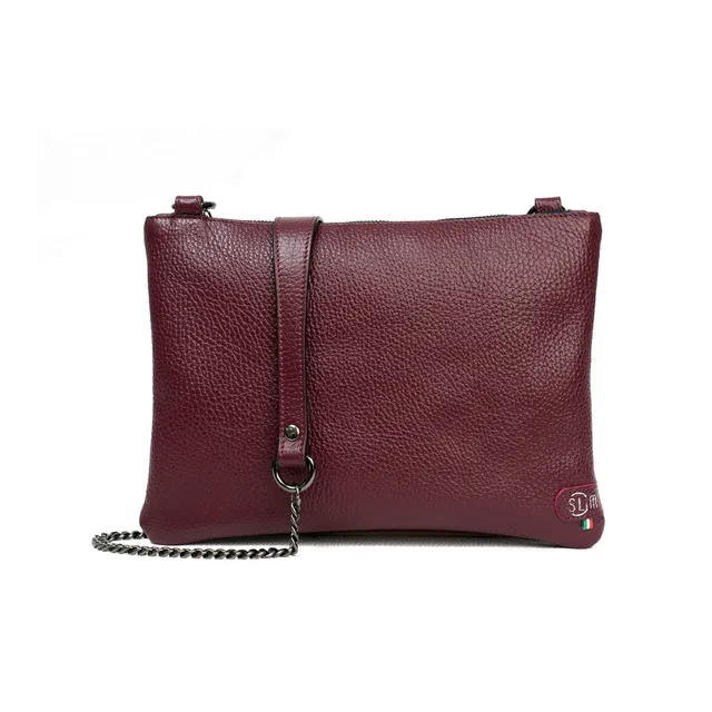 SLim Pochette Tracolla Pelle Bottalato Vinaccia