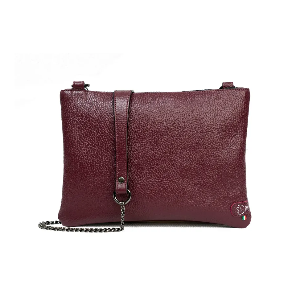 SLim Pochette Tracolla Pelle Bottalato Vinaccia