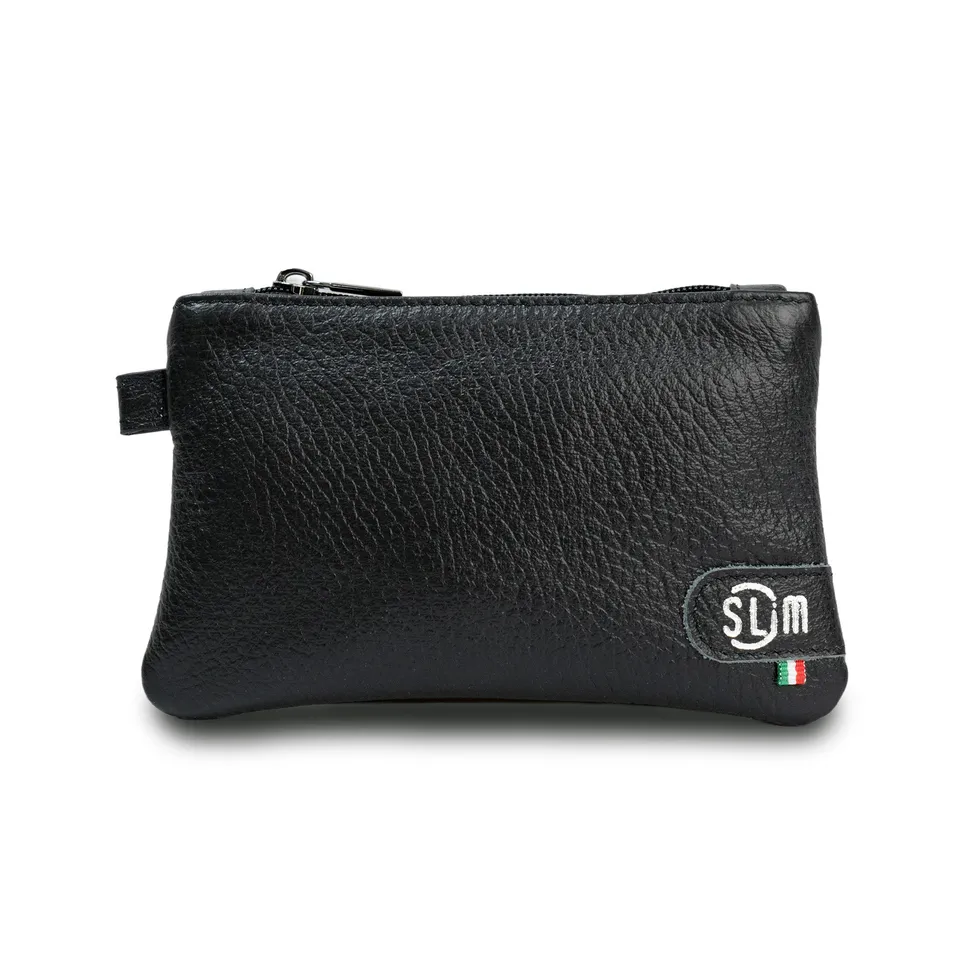 SLim Mini Pochette Pelle Bottalato Nero