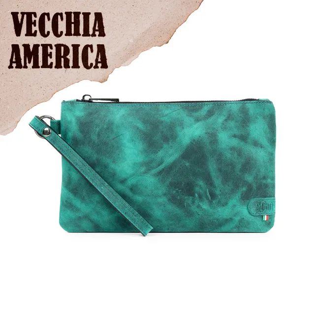 SLim Pochette Polsiera Crazy Horse Acquamarina Pochette