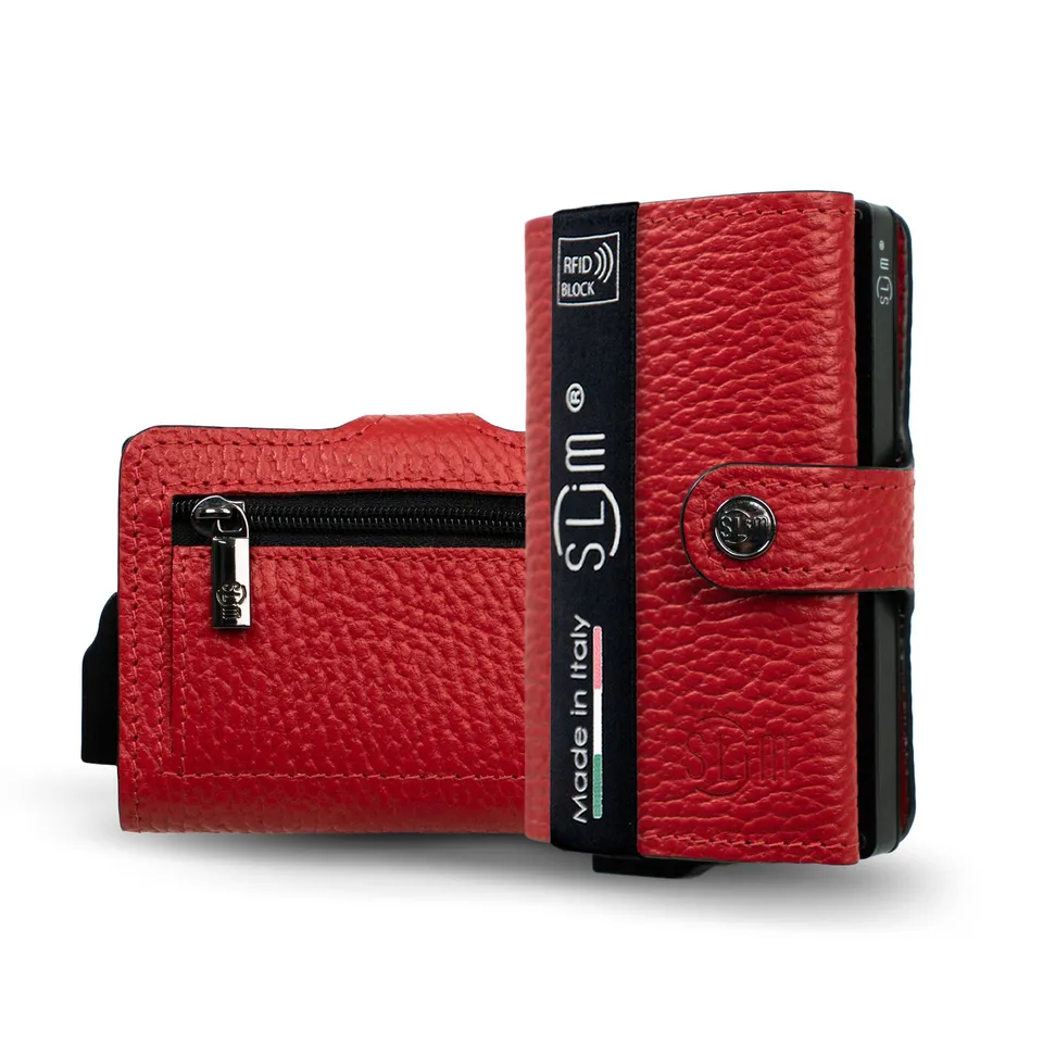 SLim Bottalato portacarte rosso con zip portamonete RFID