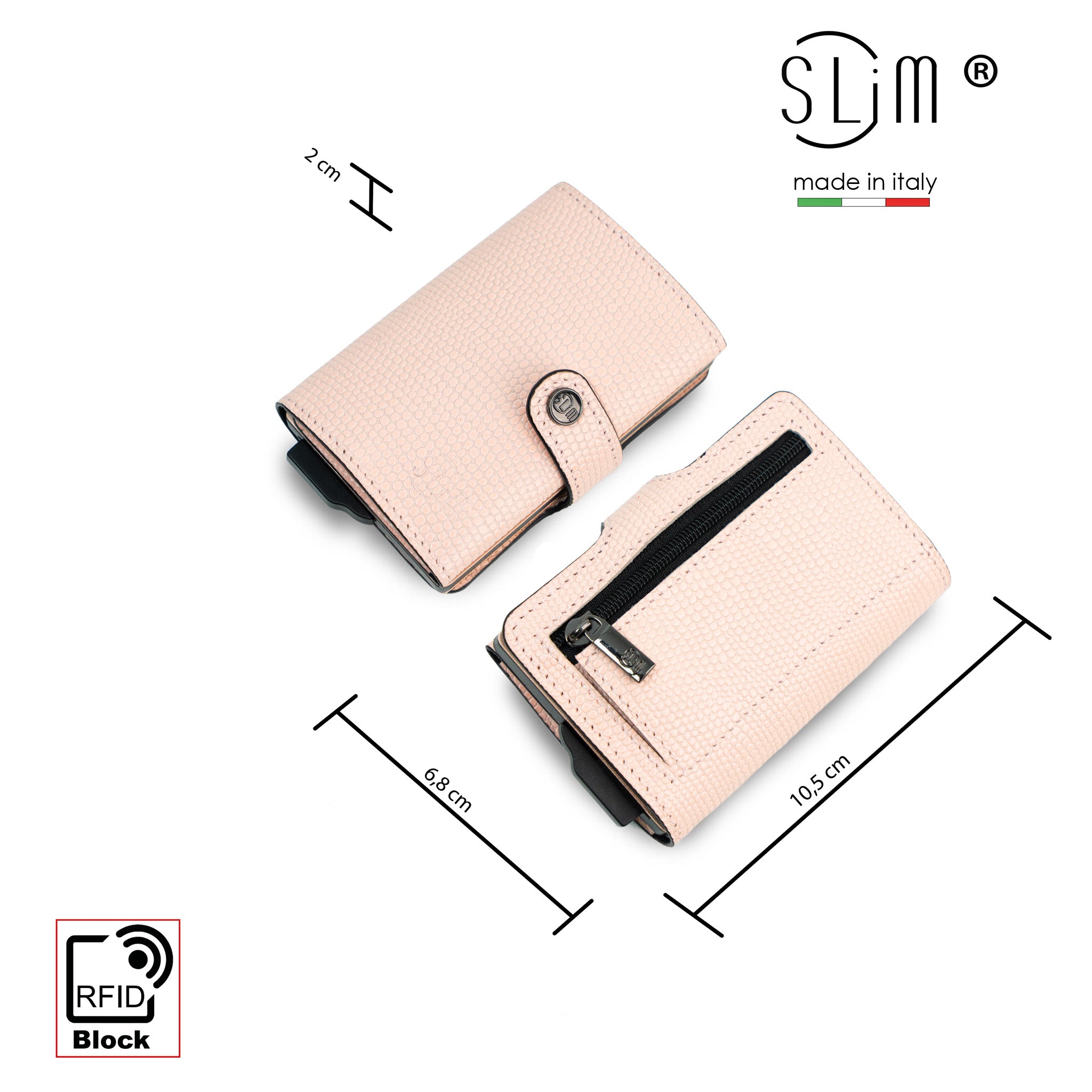 SLim Vera Pelle Portacarte Tejus Rosa 12 Carte RFID