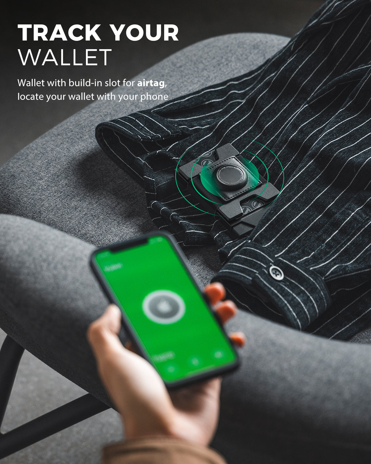 VULKIT VC407 portafoglio AirTag pelle nero 12 carte RFID