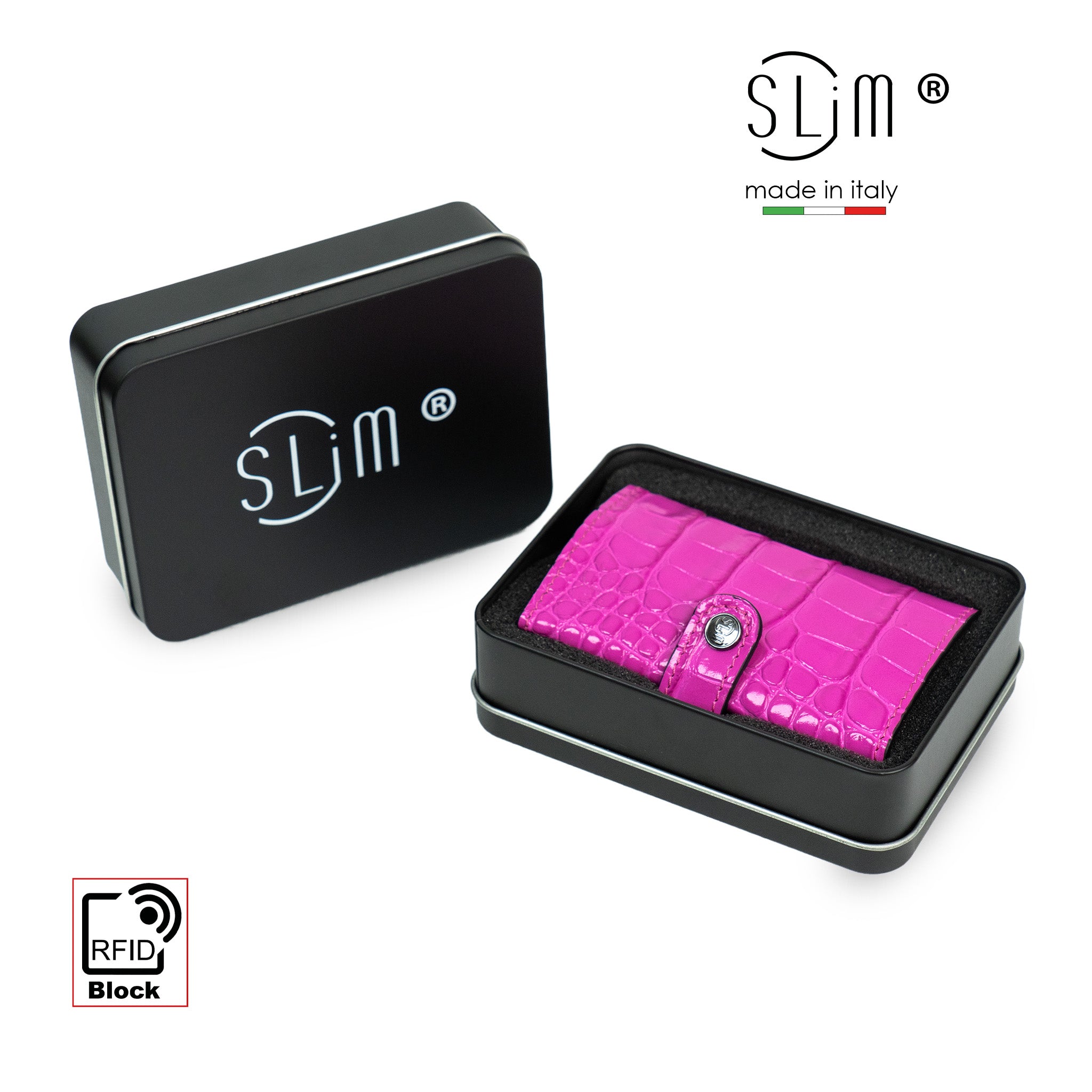 SLim Stampa Cocco portacarte fucsia vera pelle RFID